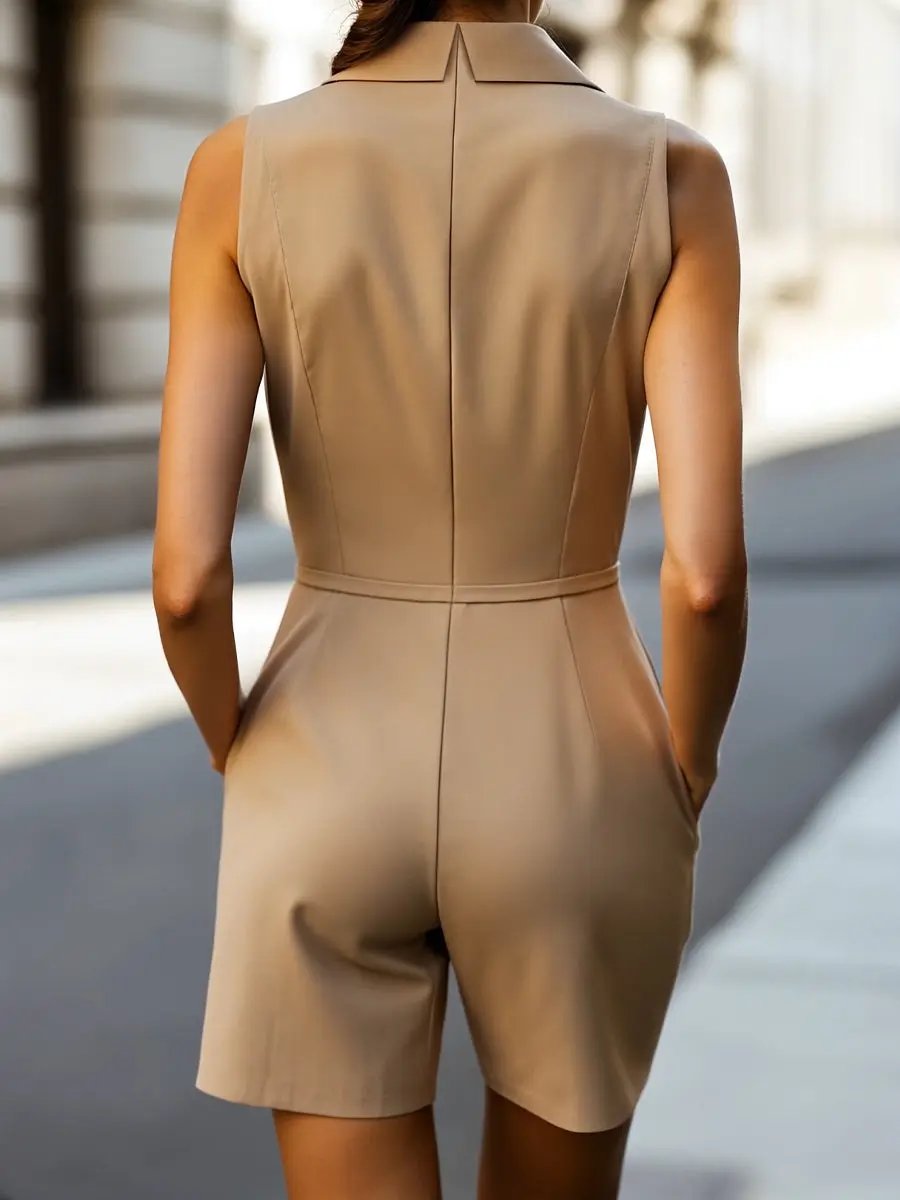 Chic Lapel Collar Romper with Asymmetric Wrap Front MollyBoo