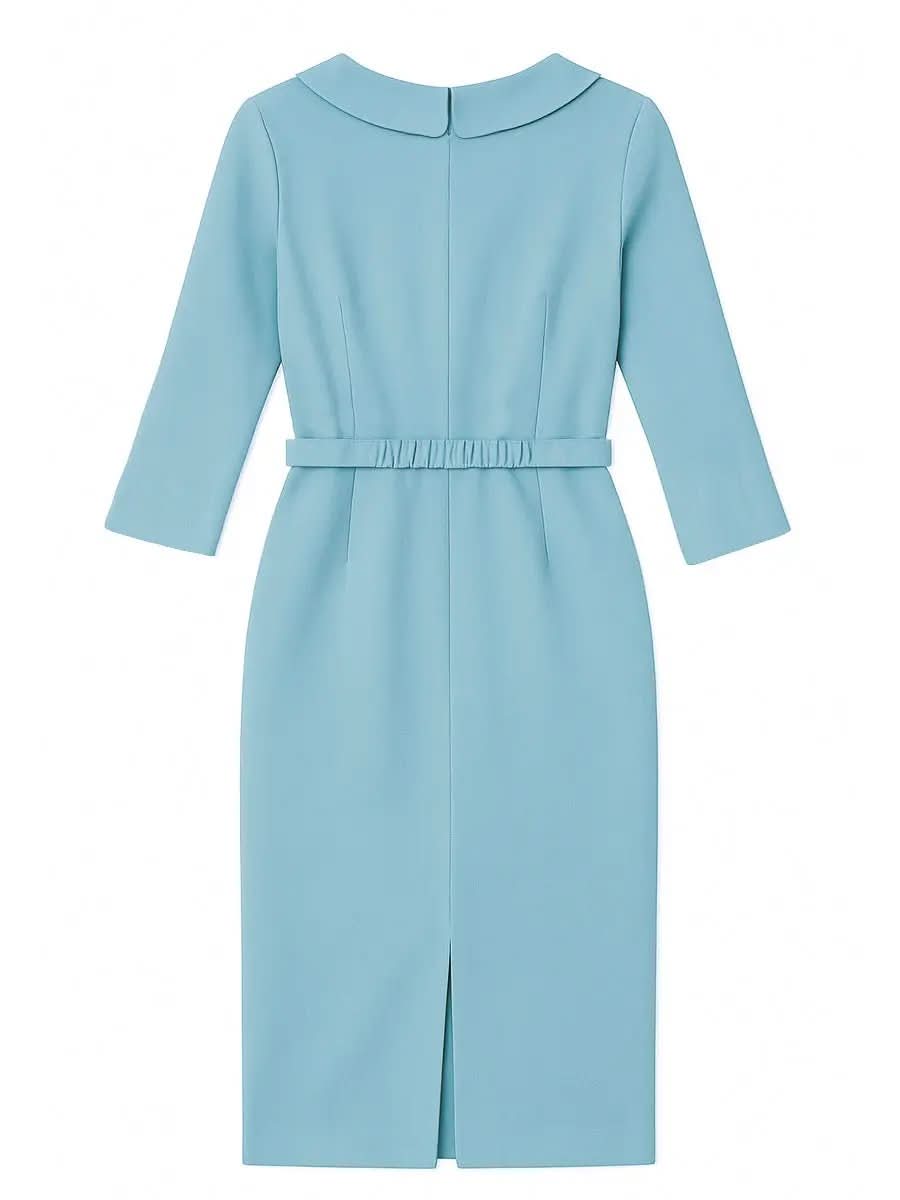 Draped Collar Pencil Midi Dress In Powder Blue MollyBoo