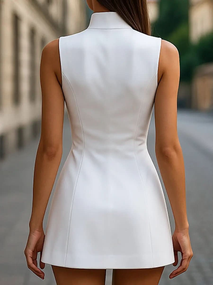 Golden Buttons Satin Sheath Dress with High Collar MollyBoo