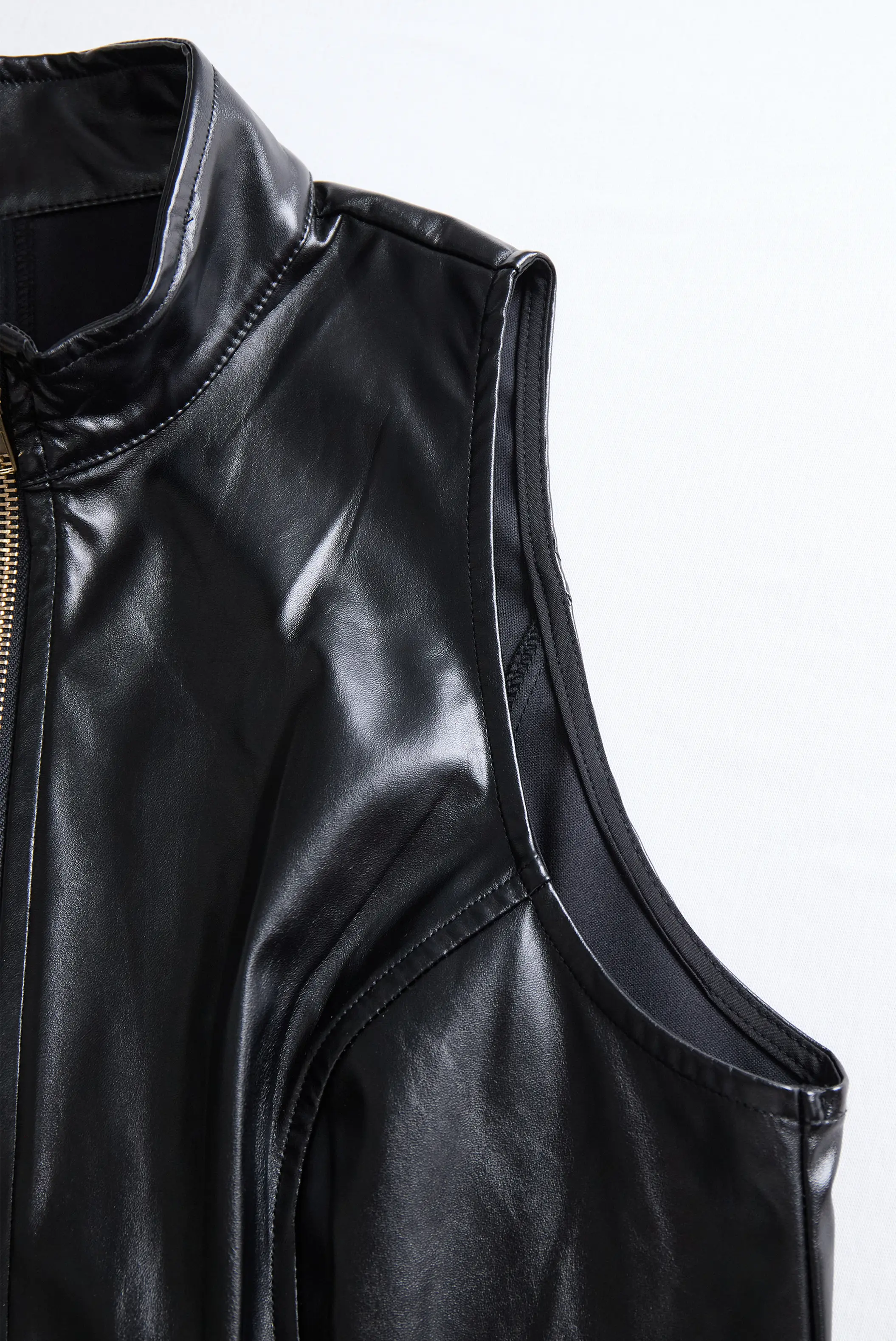 Edgy Black Zip-Front Faux Leather Dress MollyBoo