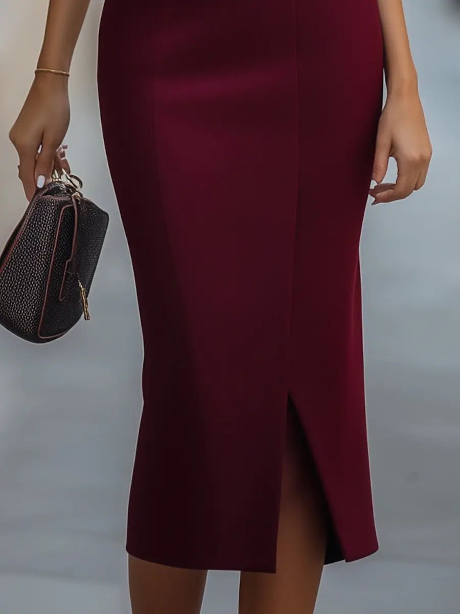 Sophisticated Burgundy Sleeveless Midi Dress with Asymmetrical Button MollyBoo