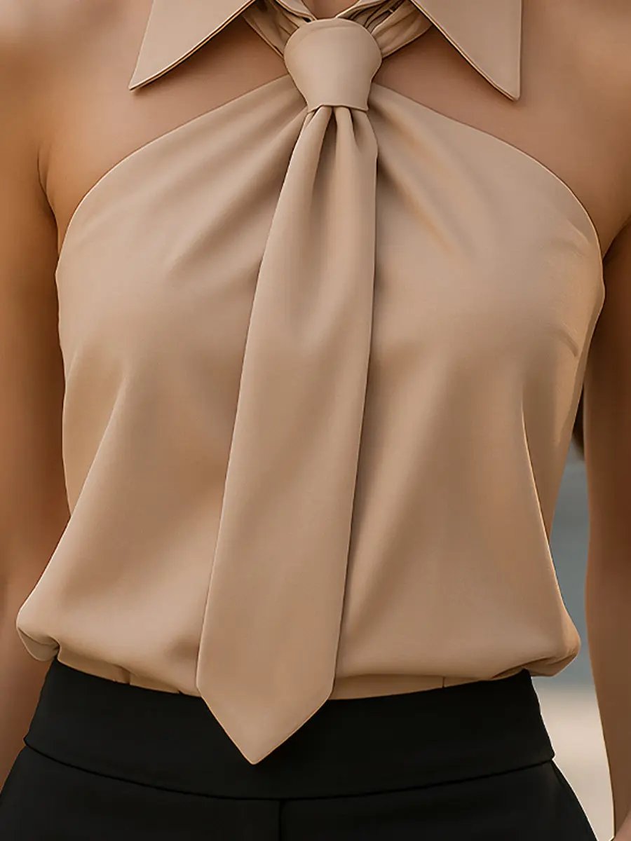 Stylish Sleeveless Halter Blouse with Neck Tie Detail MollyBoo