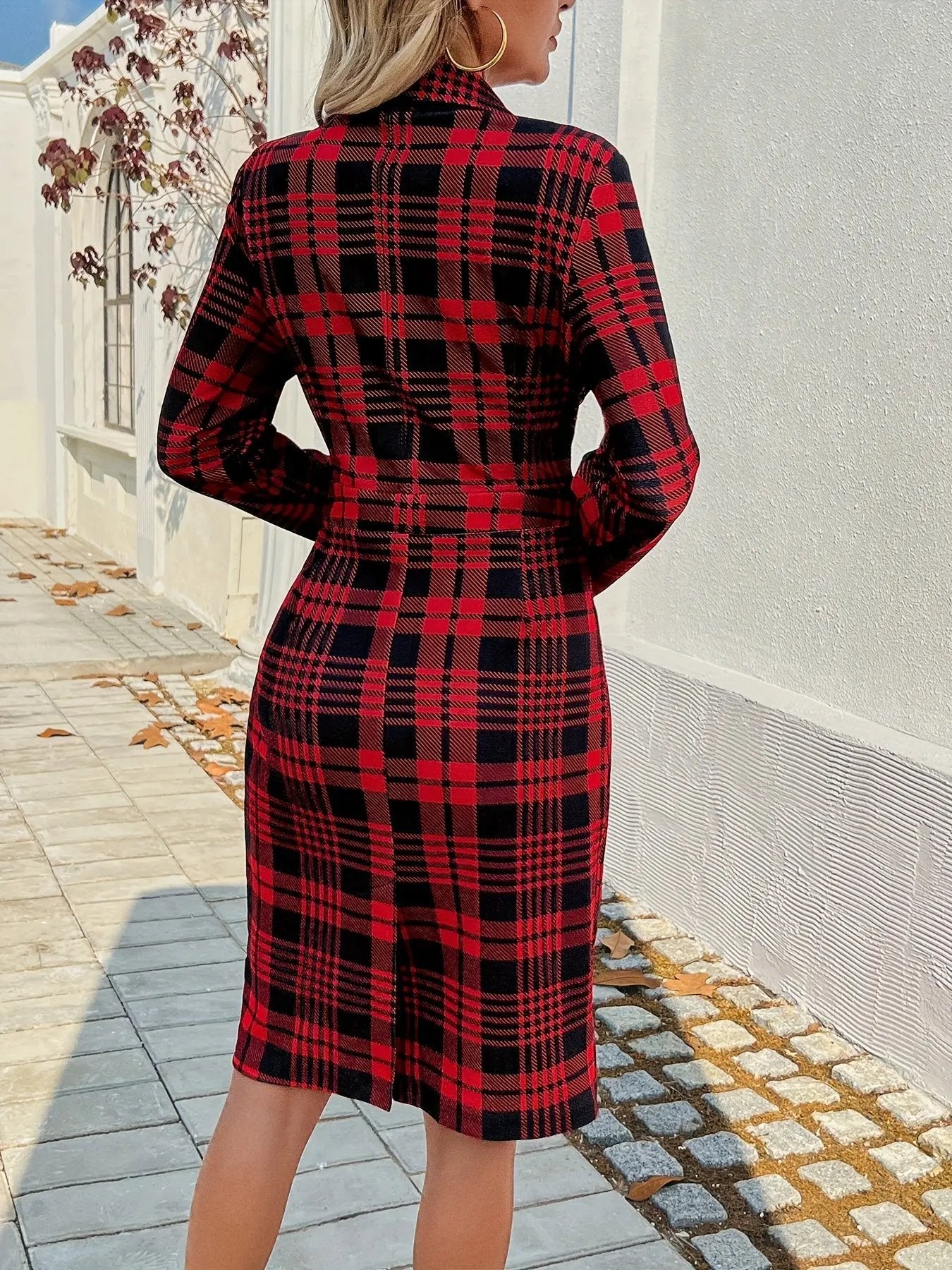 Elegant Plaid Blazer Dress MollyBoo