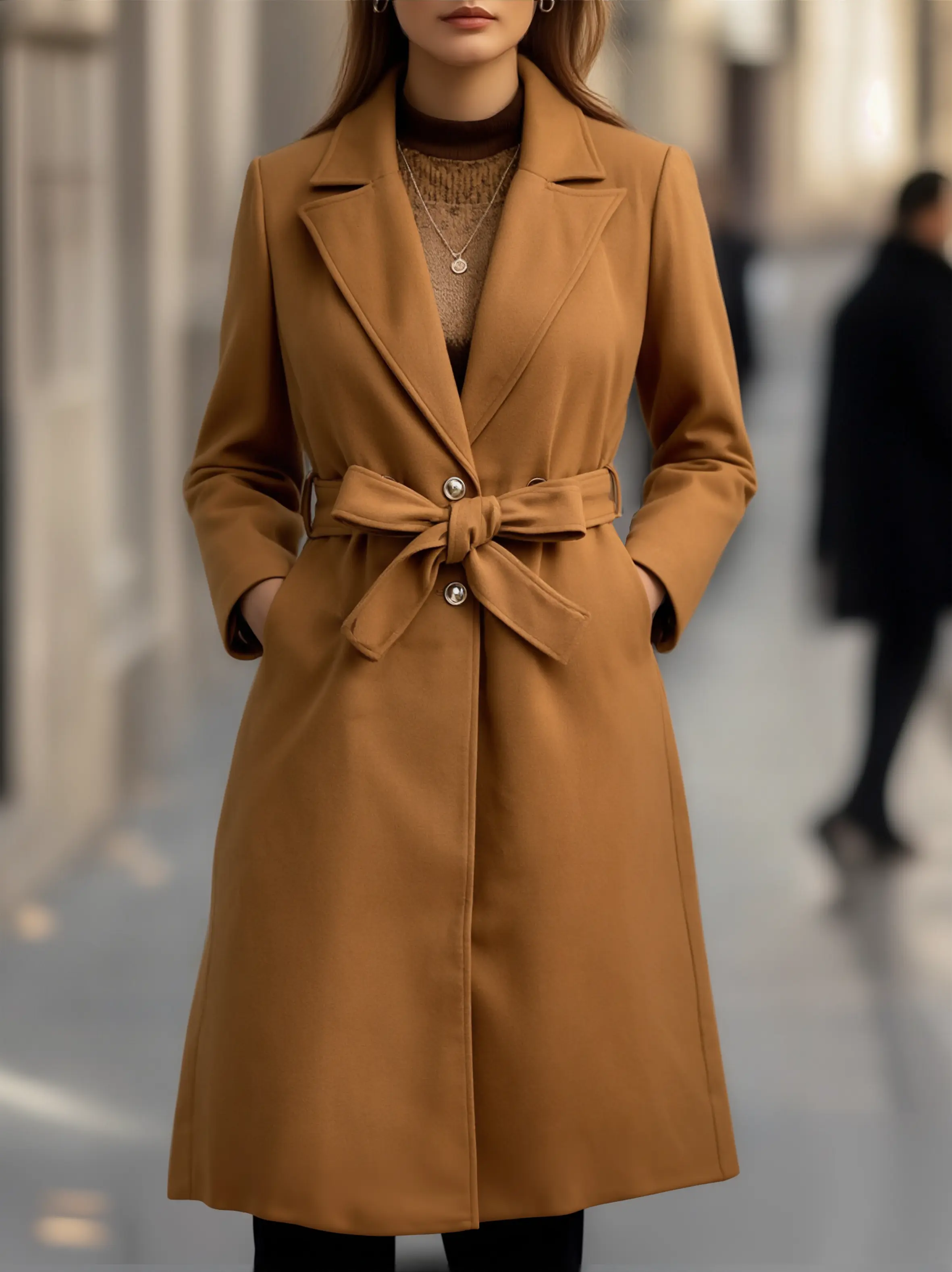 Classic Camel Wool Trench Coat with Belted Silhouette MollyBoo