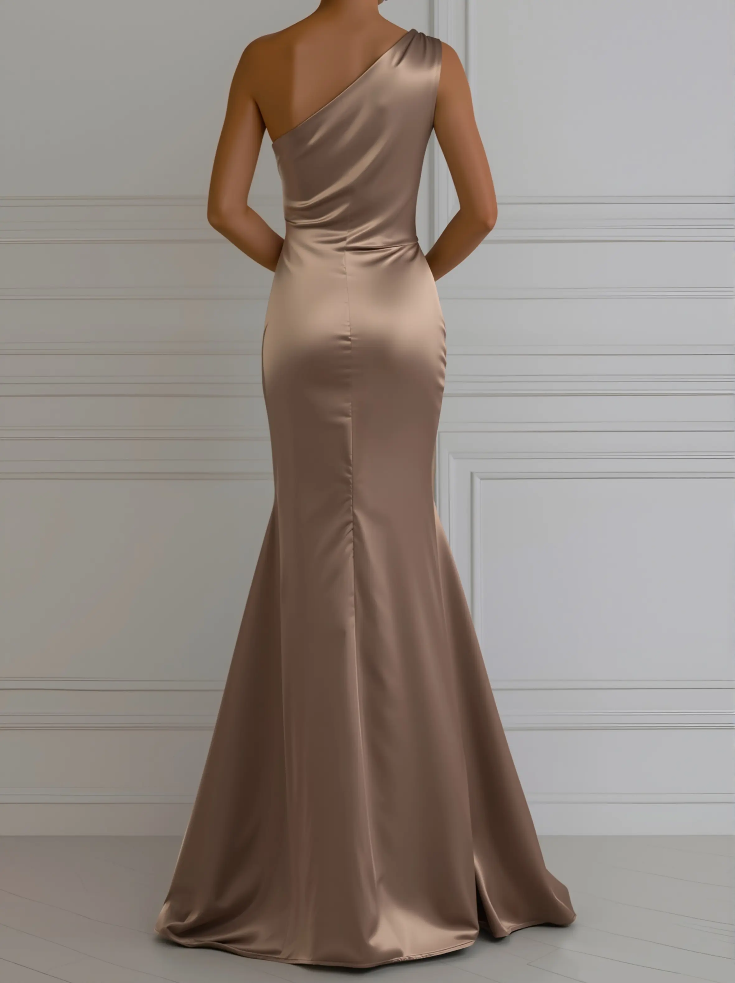 Champagne Satin One-Shoulder Gown MollyBoo