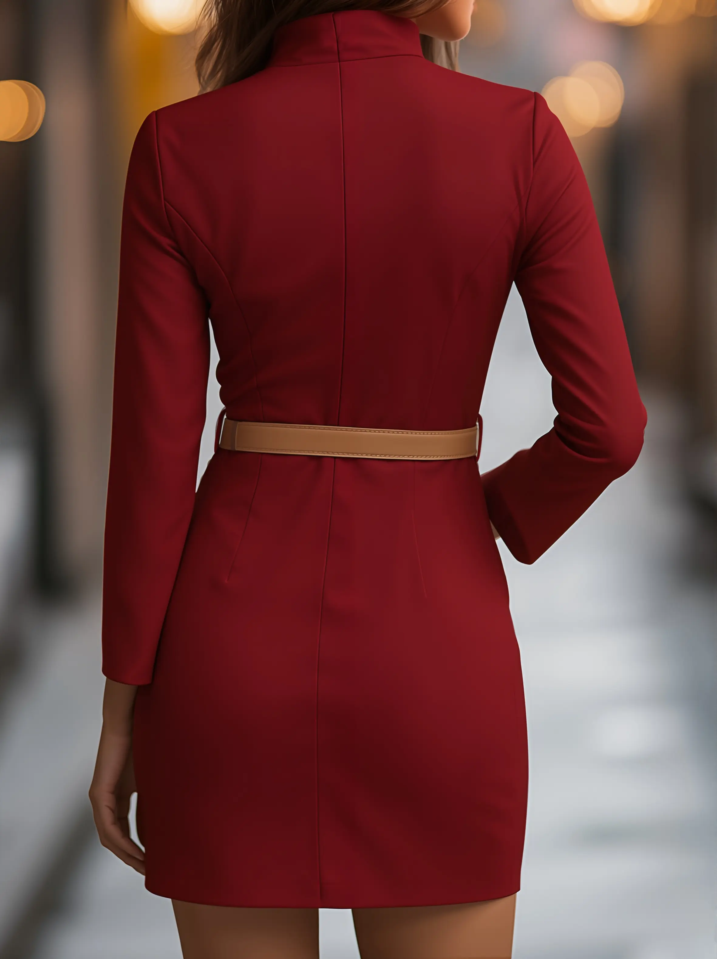 Elegant White Mandarin Collar Dress with Belt Design MollyBoo Temu