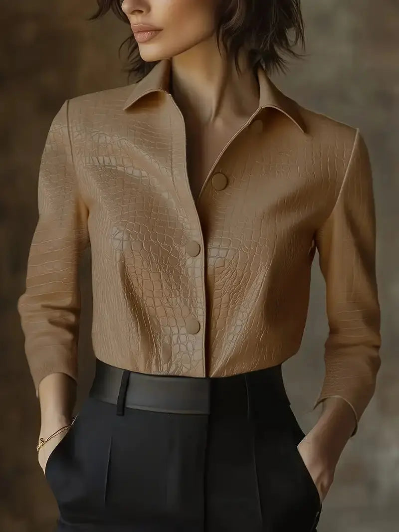 Glossy Black Crocodile Embossed Shirt MollyBoo 16