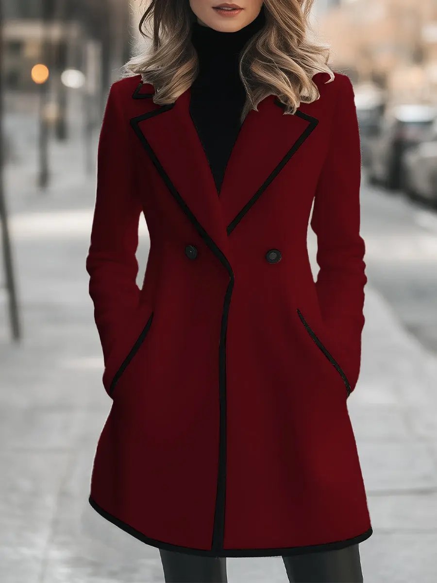 Chic Double-Breasted White Coat with Black Trim MollyBoo
