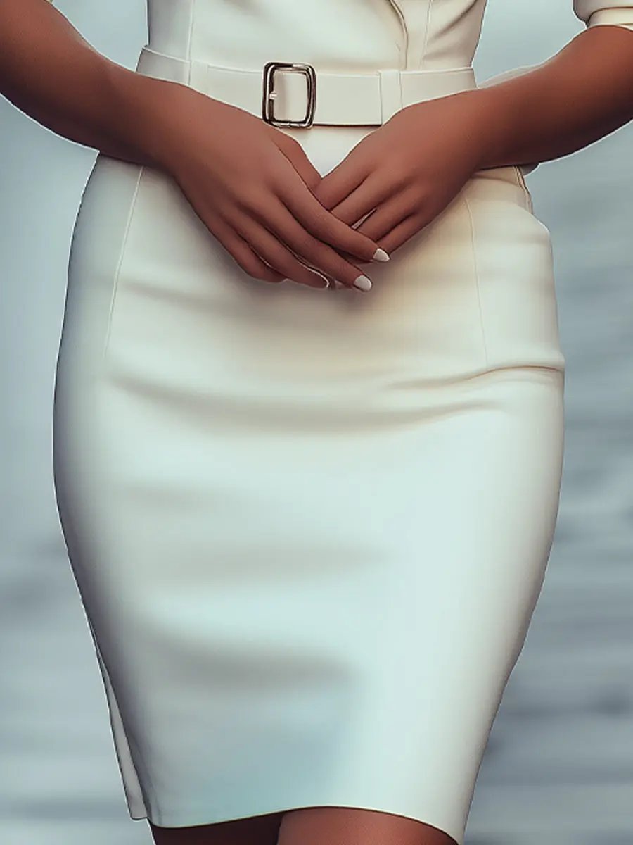 Sophisticated White Tailored Blazer Dress with Belt MollyBoo