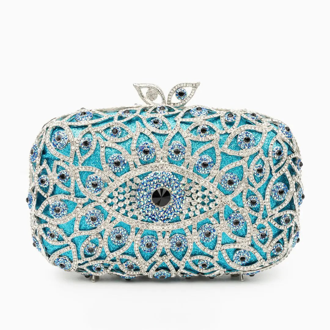 Crystal Evil Eye Clutch Bag - Sky Blue LUXBAG