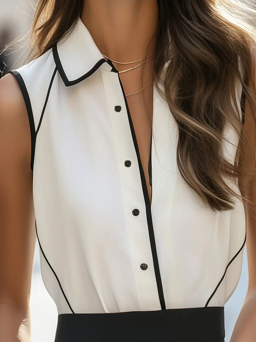 Elegant Sleeveless White Button-Down Blouse MollyBoo