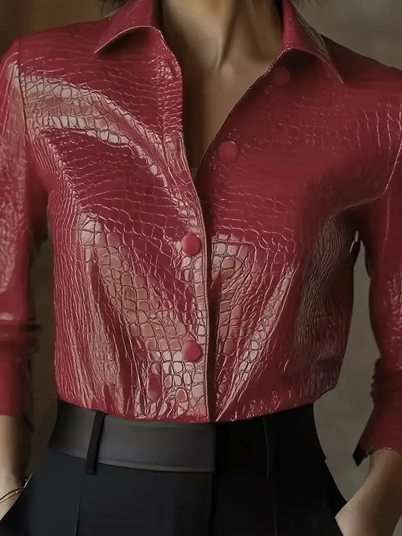 Glossy Black Crocodile Embossed Shirt MollyBoo 16