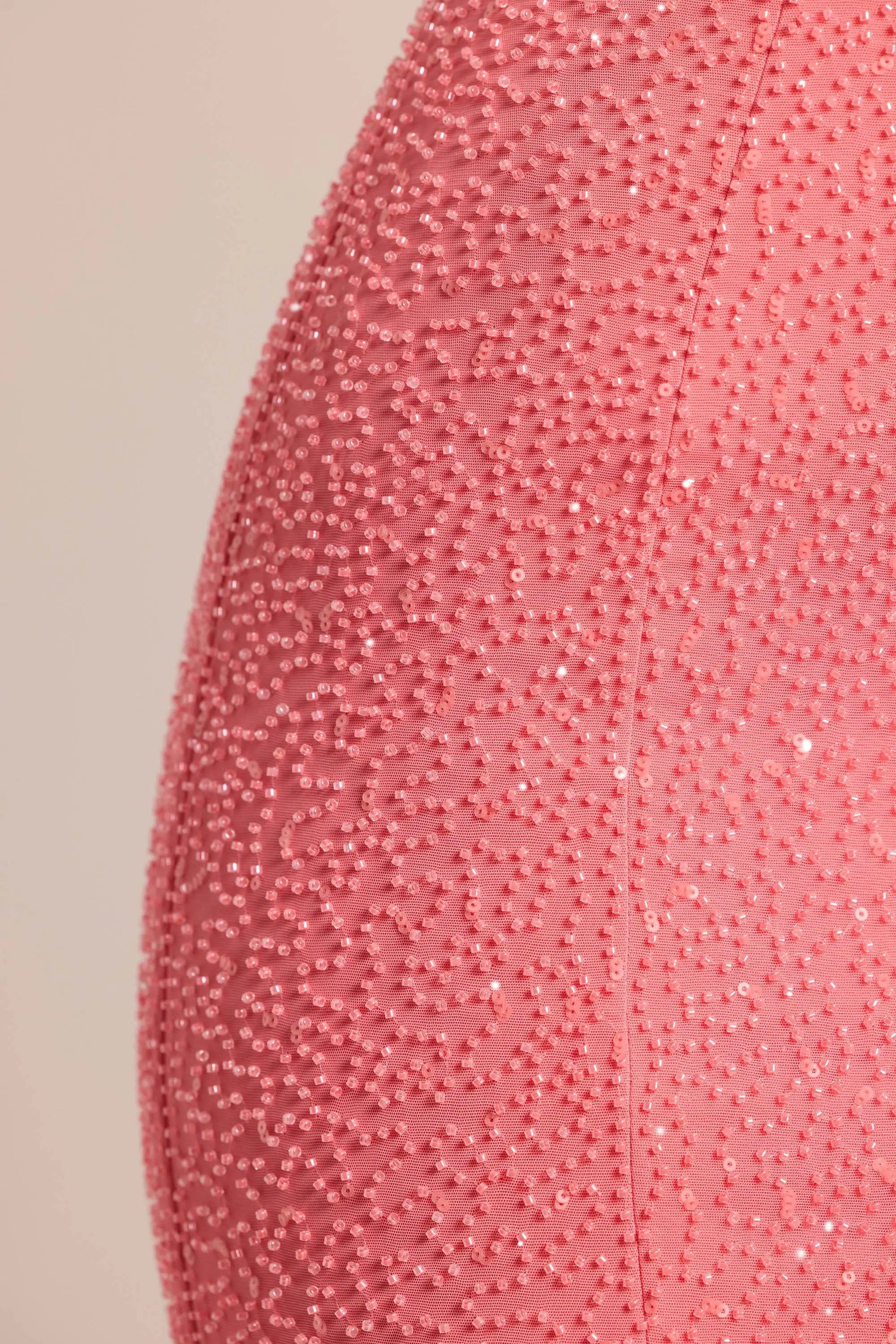 Embellished Bandeau Cowl Neck Maxi Dress in Coral Bo+Tee