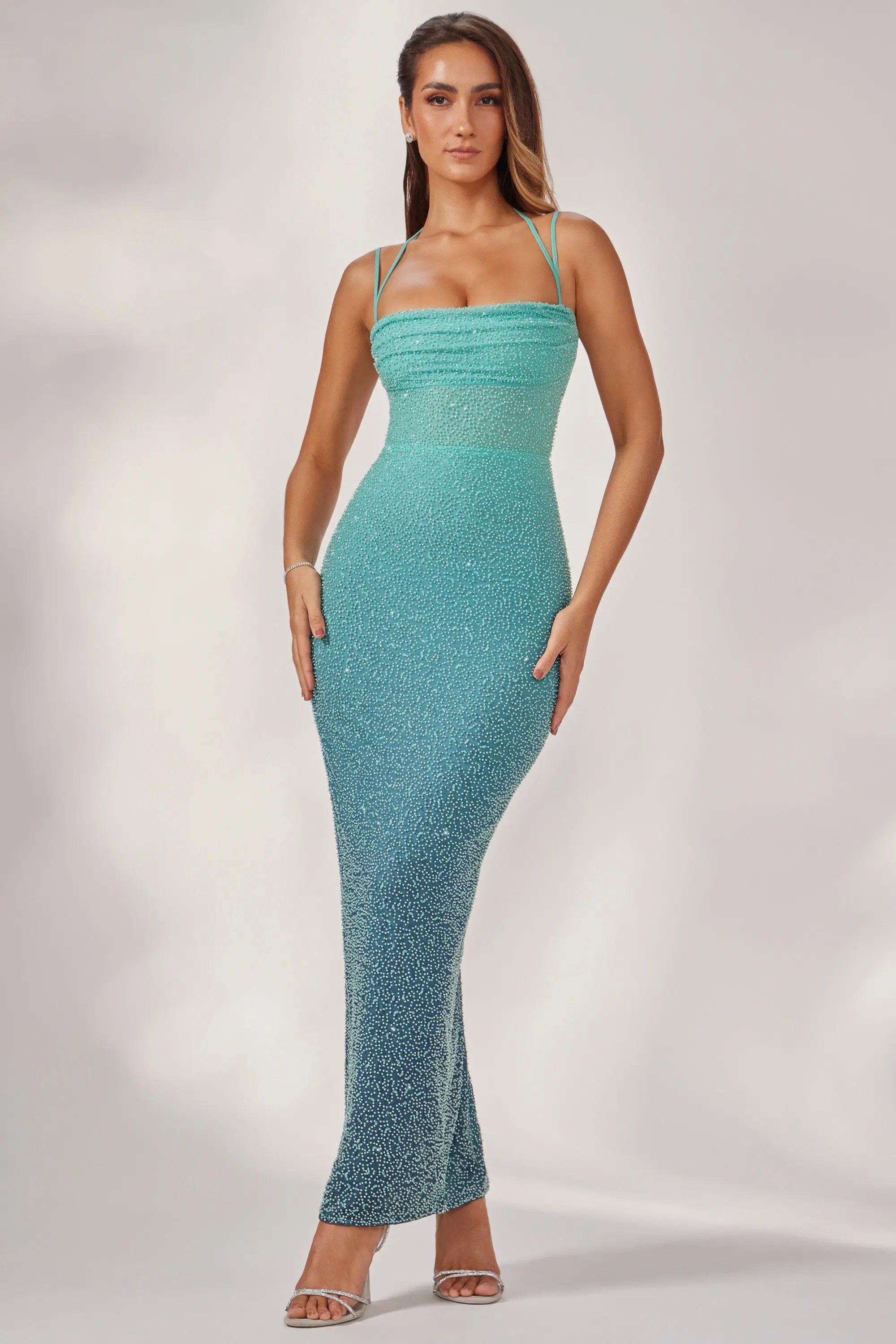 Embellished Maxi Dress in Blue Ombré MOLLYBOO