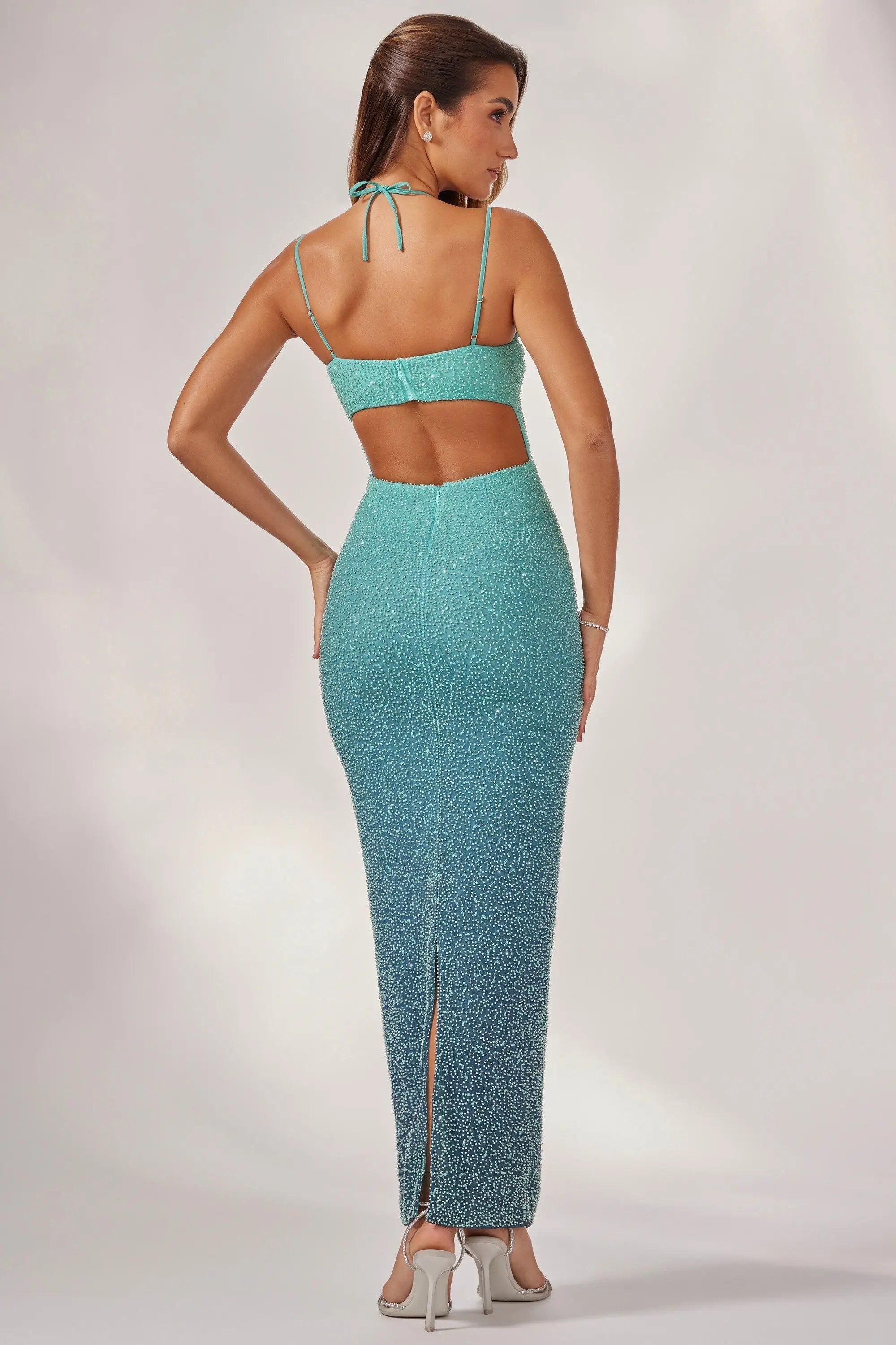 Embellished Maxi Dress in Blue Ombré MOLLYBOO