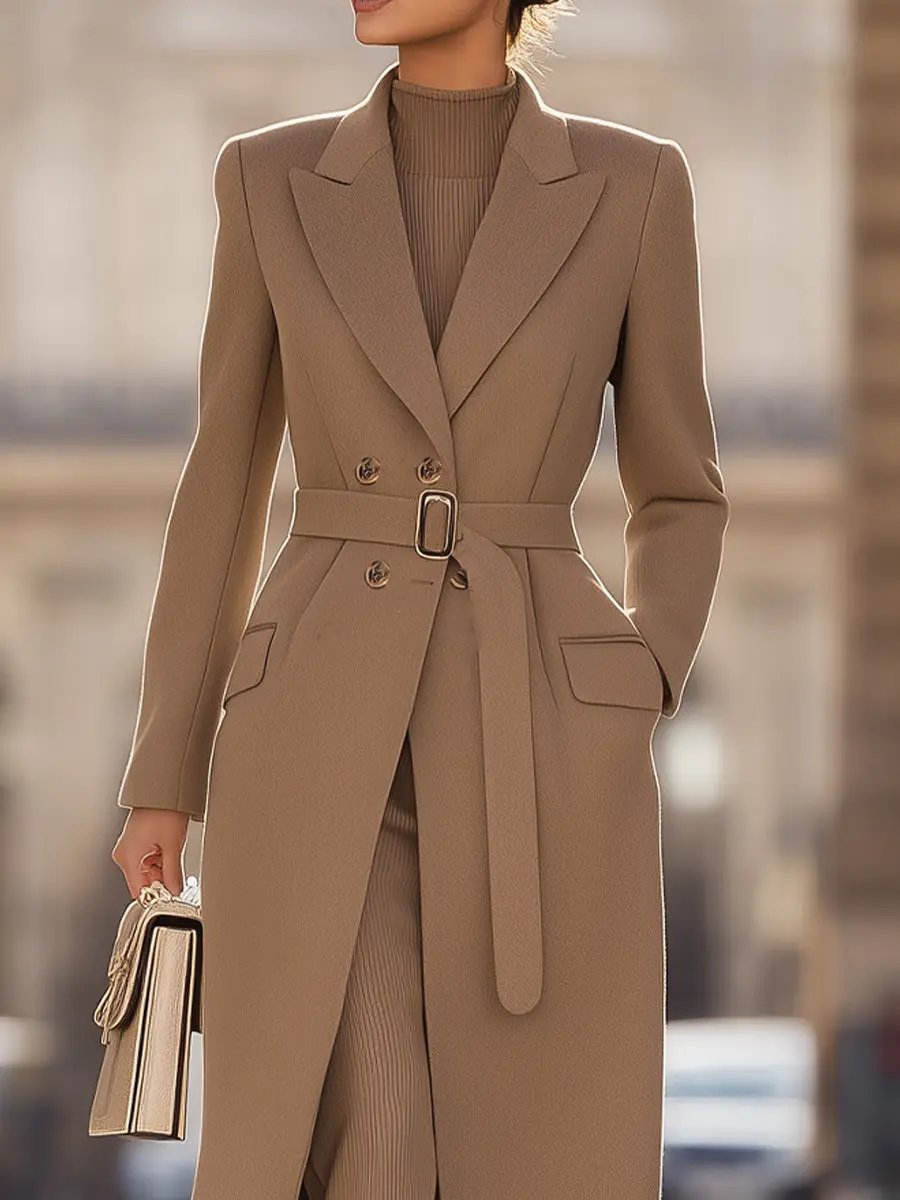 Chic Belted Long Camel Coat MollyBoo