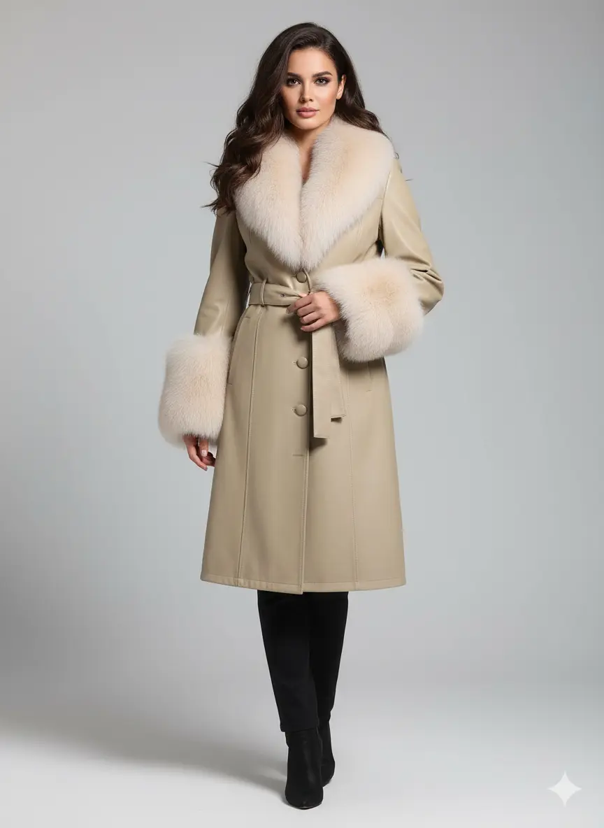 Chic Faux Leather Coat with Soft Faux Fur Shawl Collar MollyBoo
