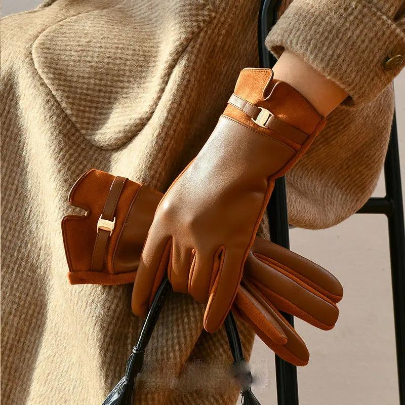 Leather and Suede Gloves with Metallic Detail MollyBoo