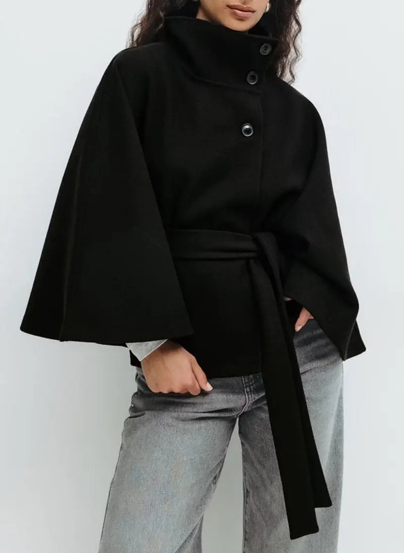Short Cape with High Collar and Belt - Casual Sophistication MollyBoo