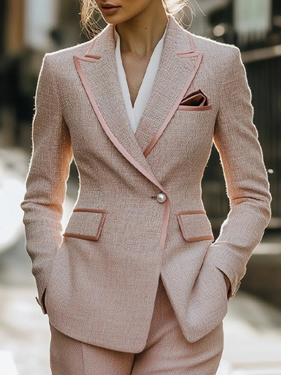 Chic Soft Pink Tweed Suit with Feminine Tailoring and Pearl Accents MollyBoo