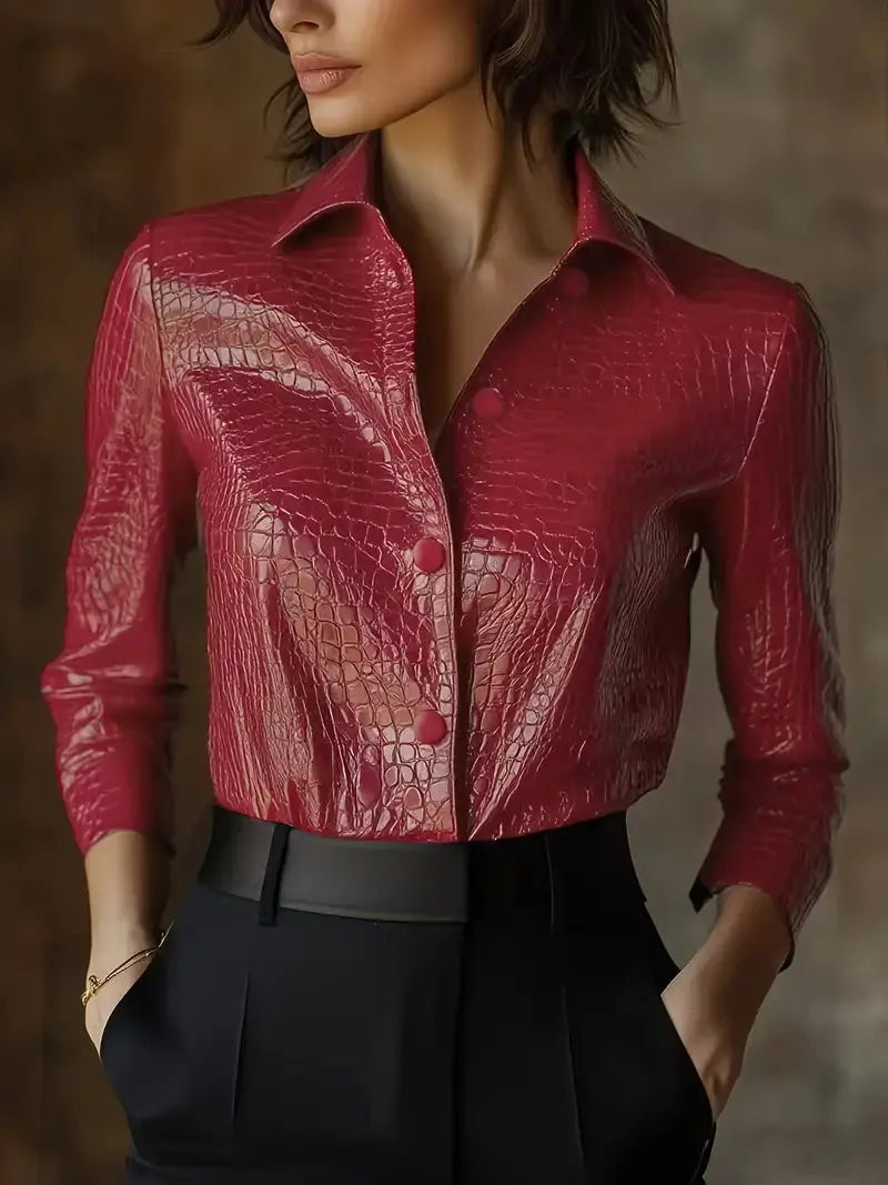 Glossy Black Crocodile Embossed Shirt MollyBoo 16