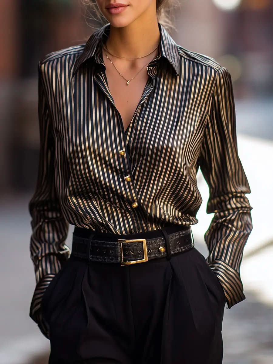 Metallic Stripe Satin Blouse MollyBoo