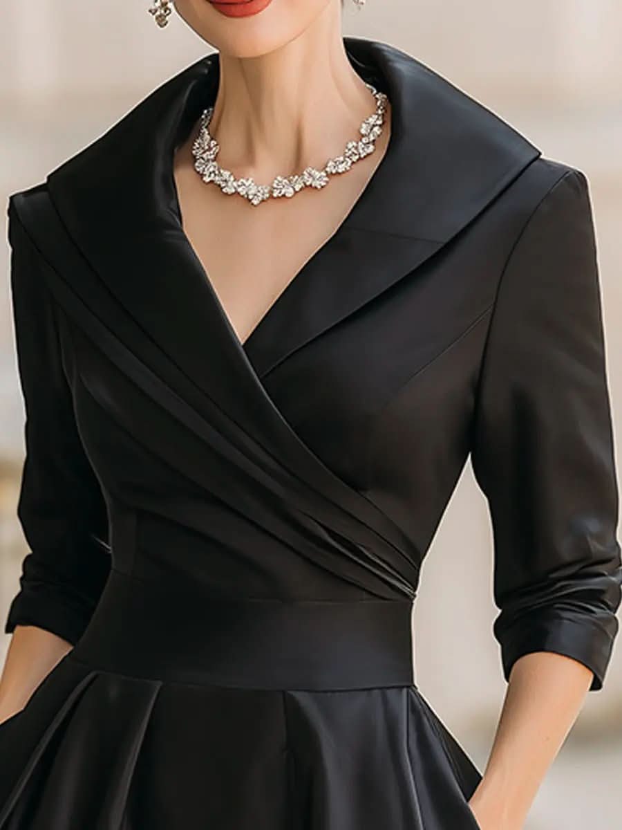 Vintage-Inspired Satin Midi Dress With Draped Collar MollyBoo
