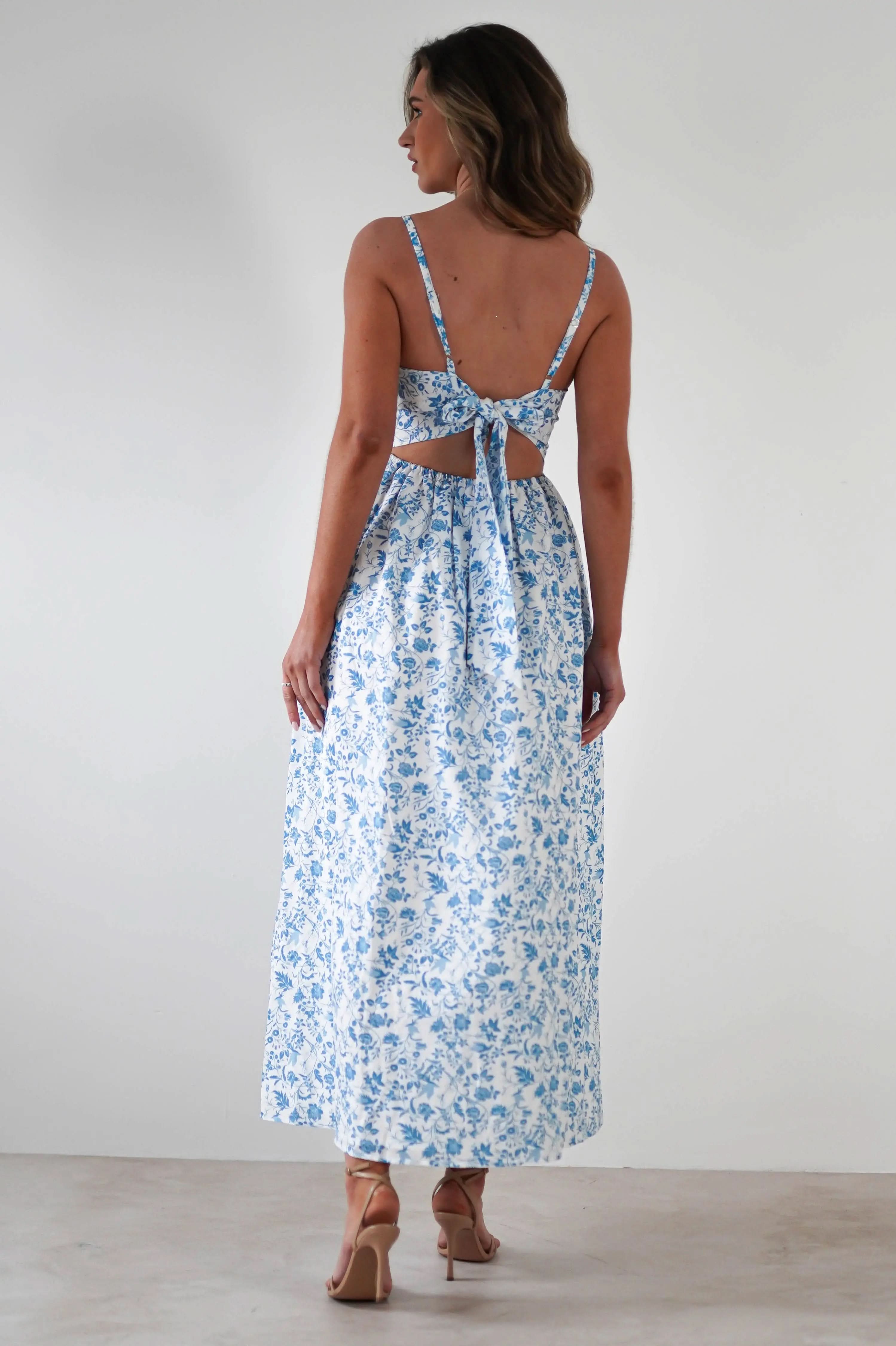 Robe Longue Fleurie Carolyn Robe Maxi Bleue et Blanch MollyBoo