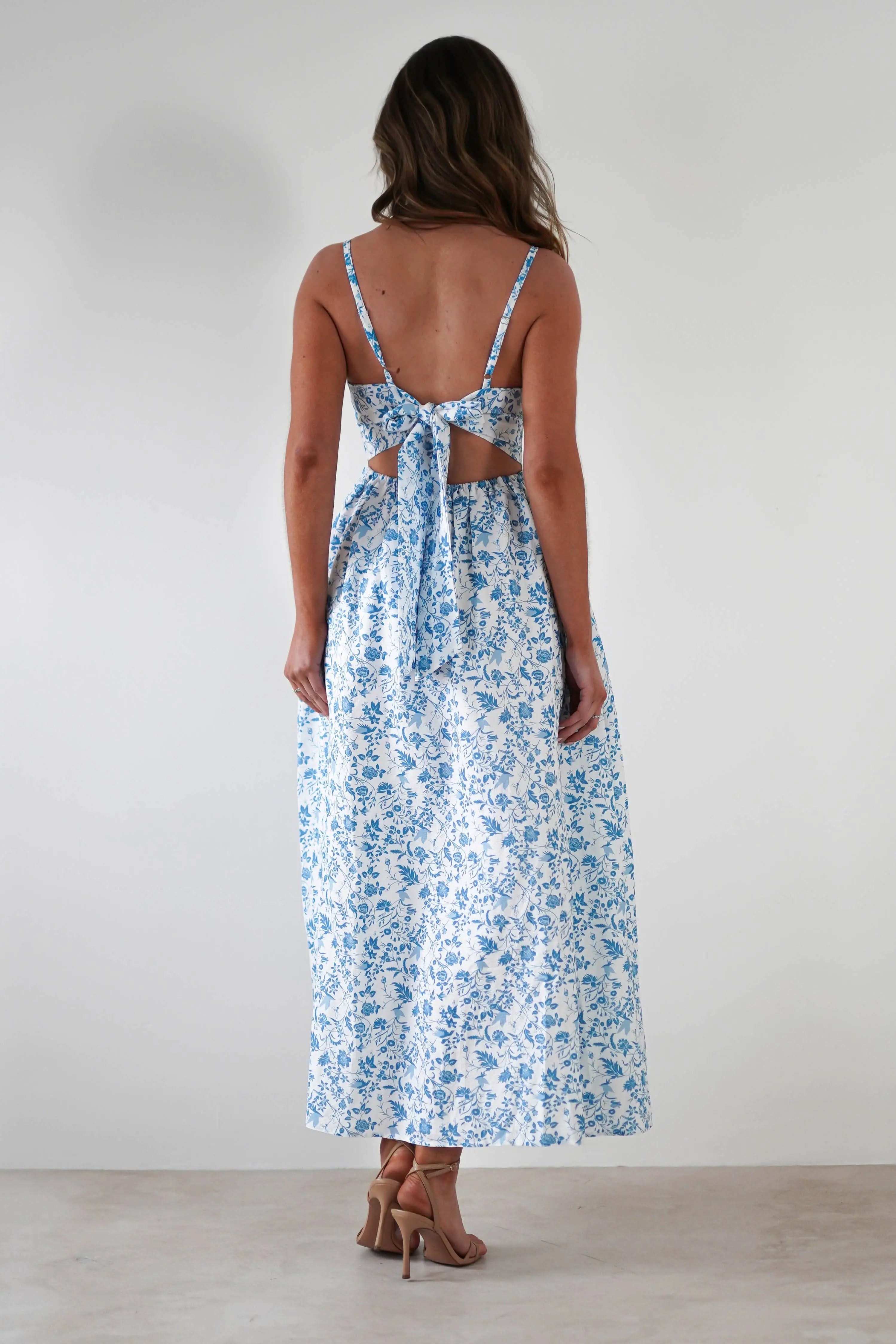 Robe Longue Fleurie Carolyn Robe Maxi Bleue et Blanch MollyBoo