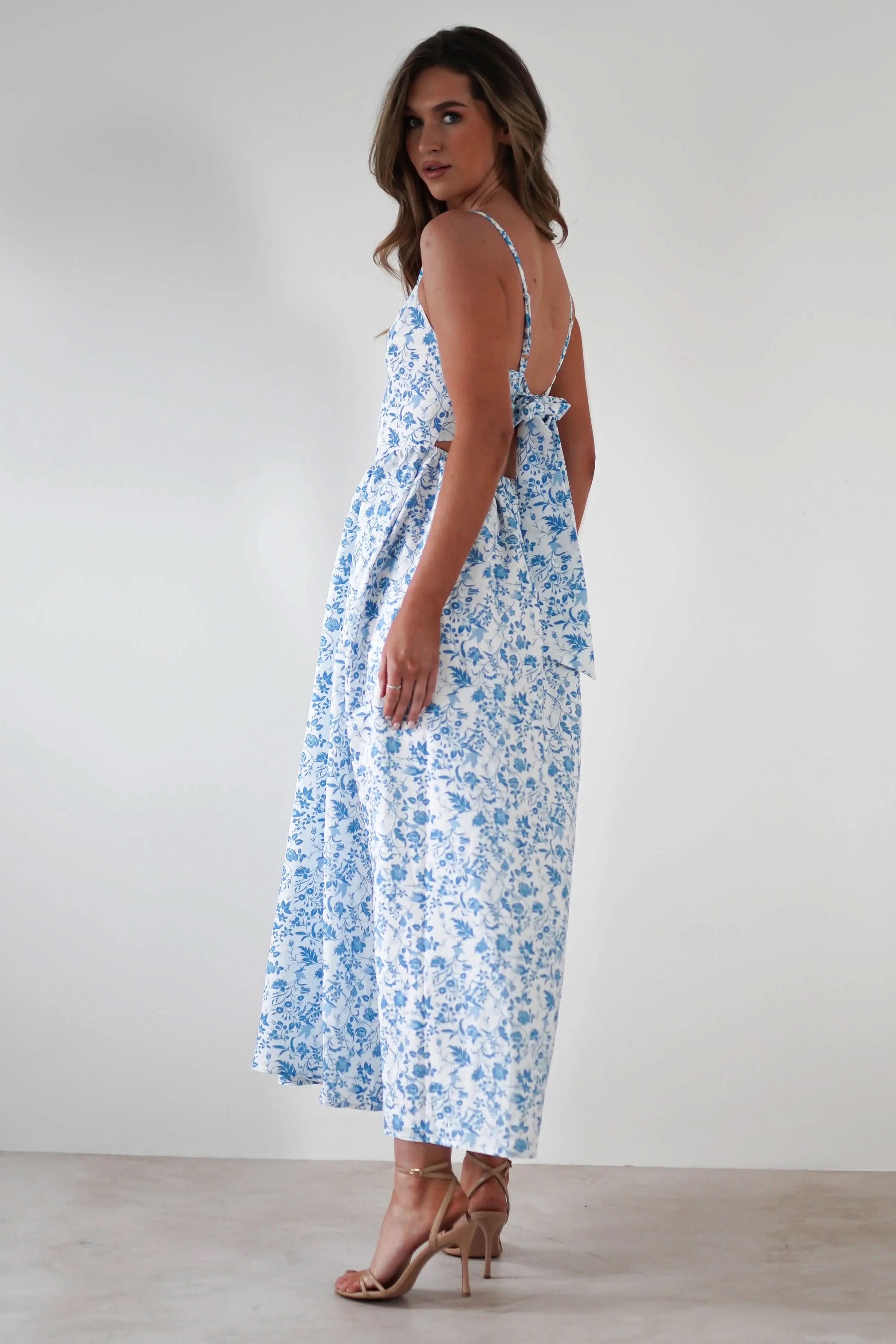 Robe Longue Fleurie Carolyn Robe Maxi Bleue et Blanch MollyBoo