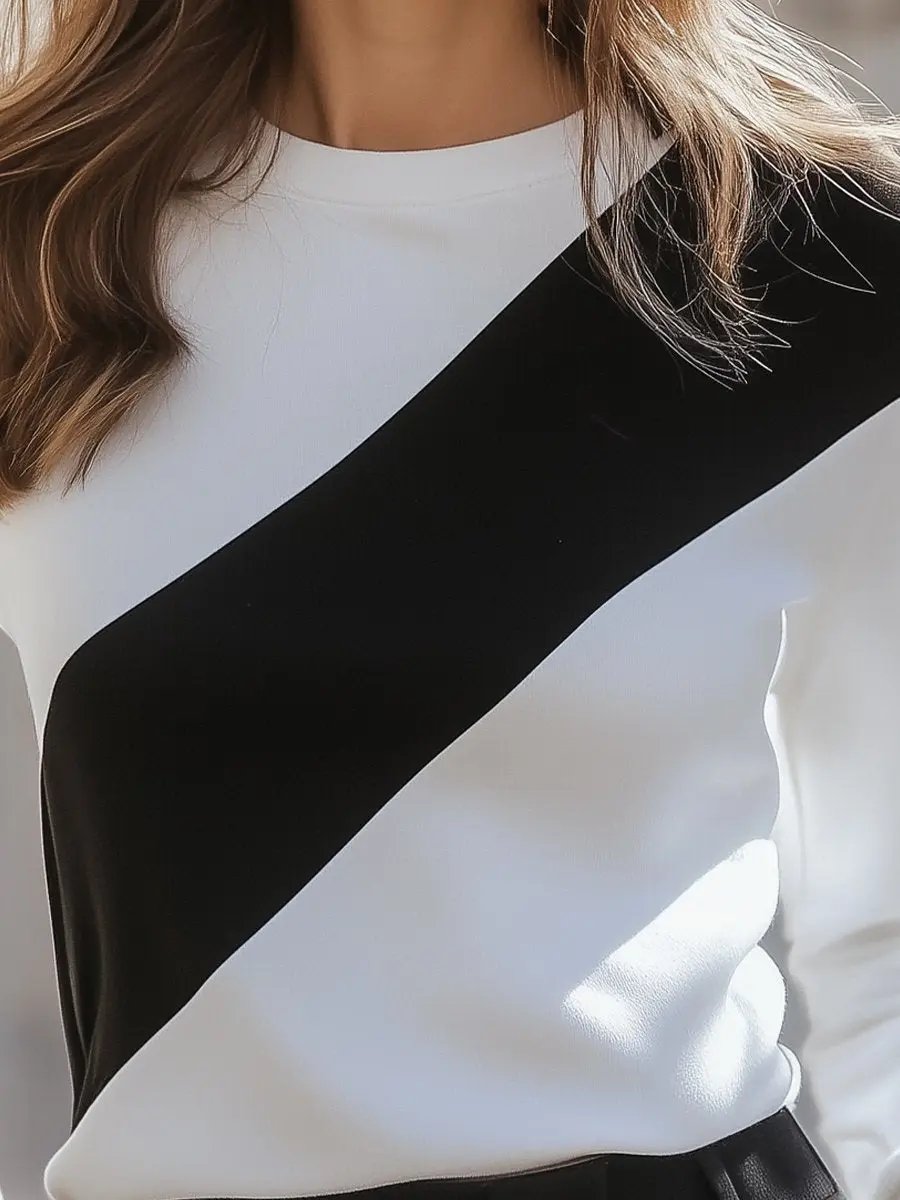 Black and White Diagonal Colorblock T-shirt MollyBoo