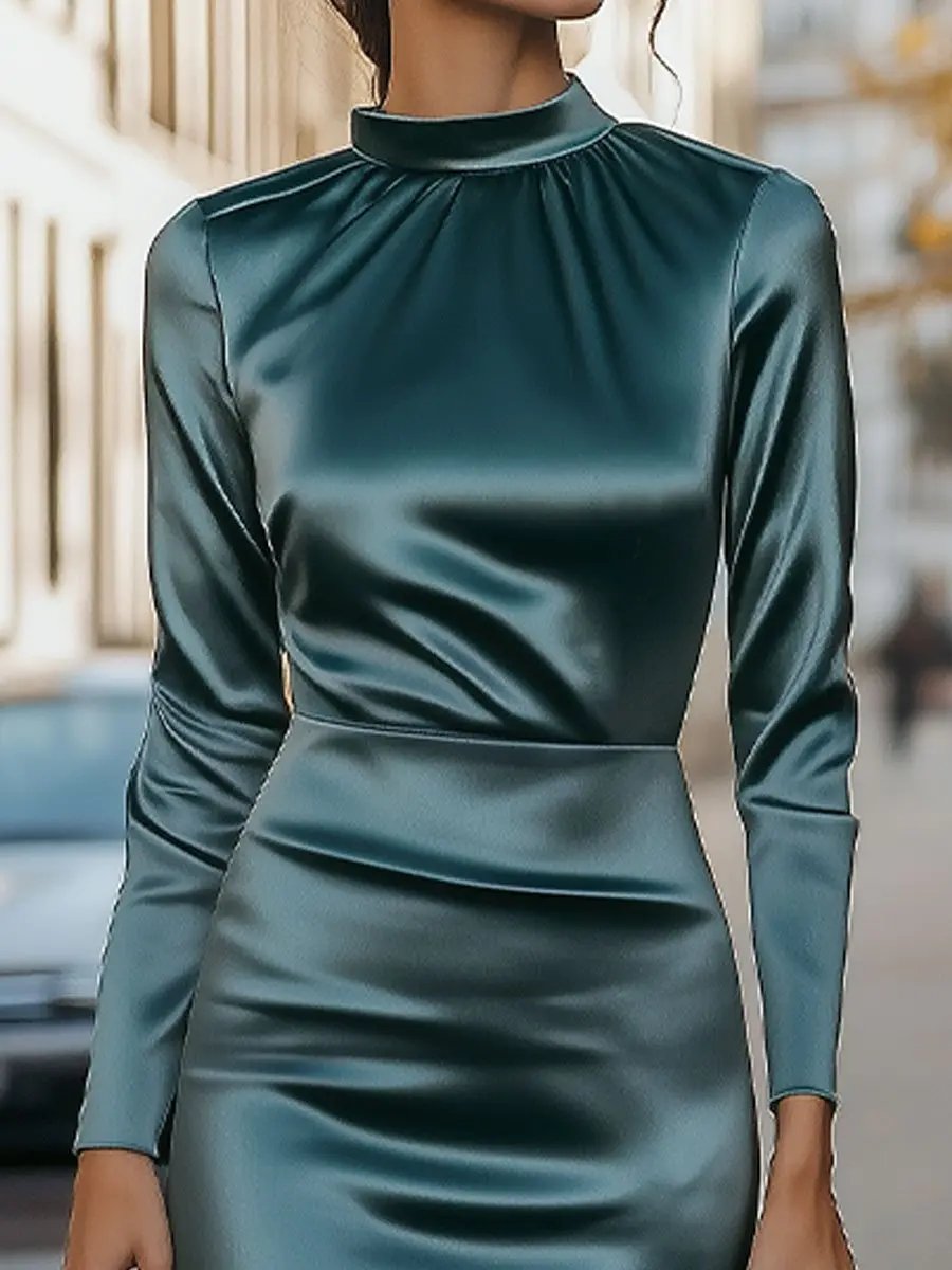 Chic Satin Long Dress with High Neckline MollyBoo