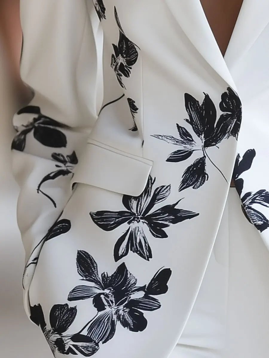White Blazer with Bold Black Floral Printed MollyBoo