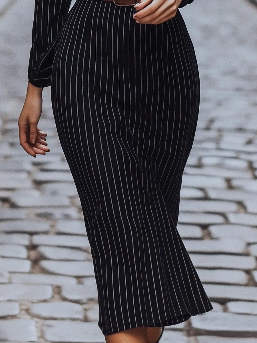 Classic Black Pinstripe Shirt Dress MollyBoo Temu
