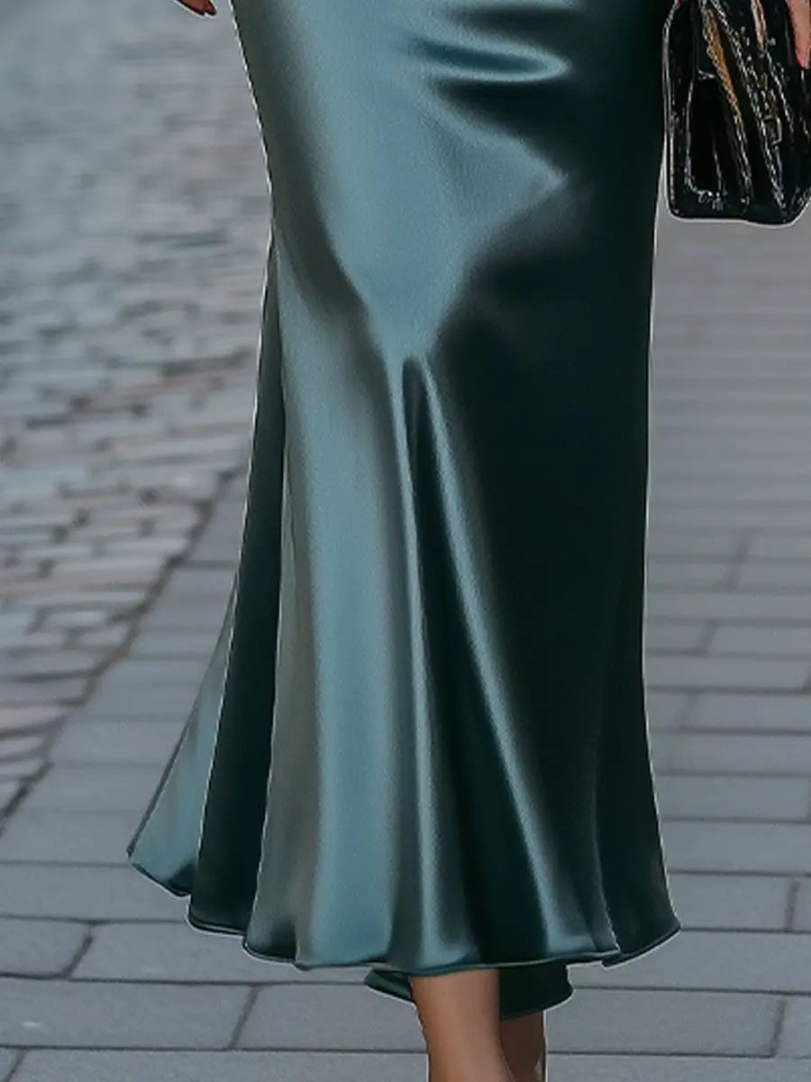 Chic Satin Long Dress with High Neckline MollyBoo