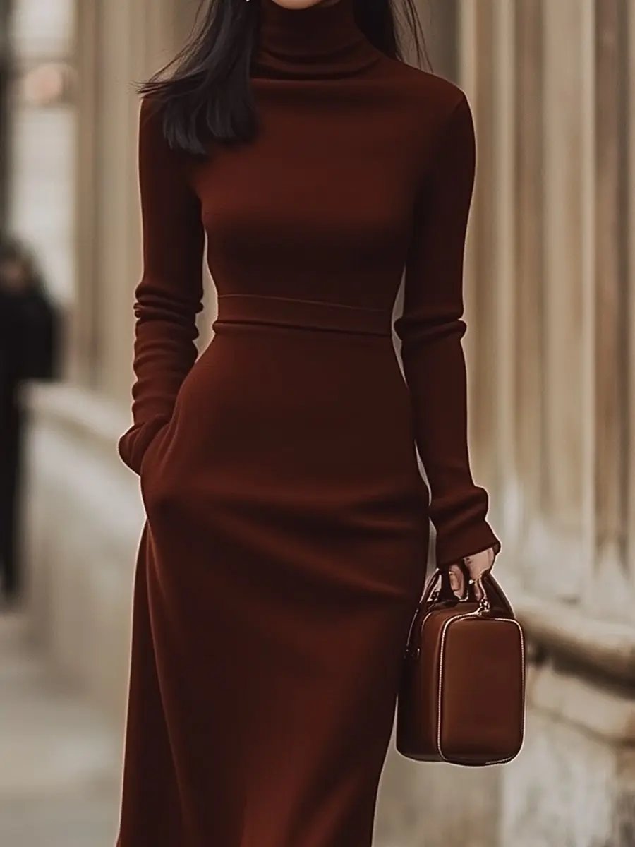 Classic Chocolate Brown Turtleneck Dress MollyBoo