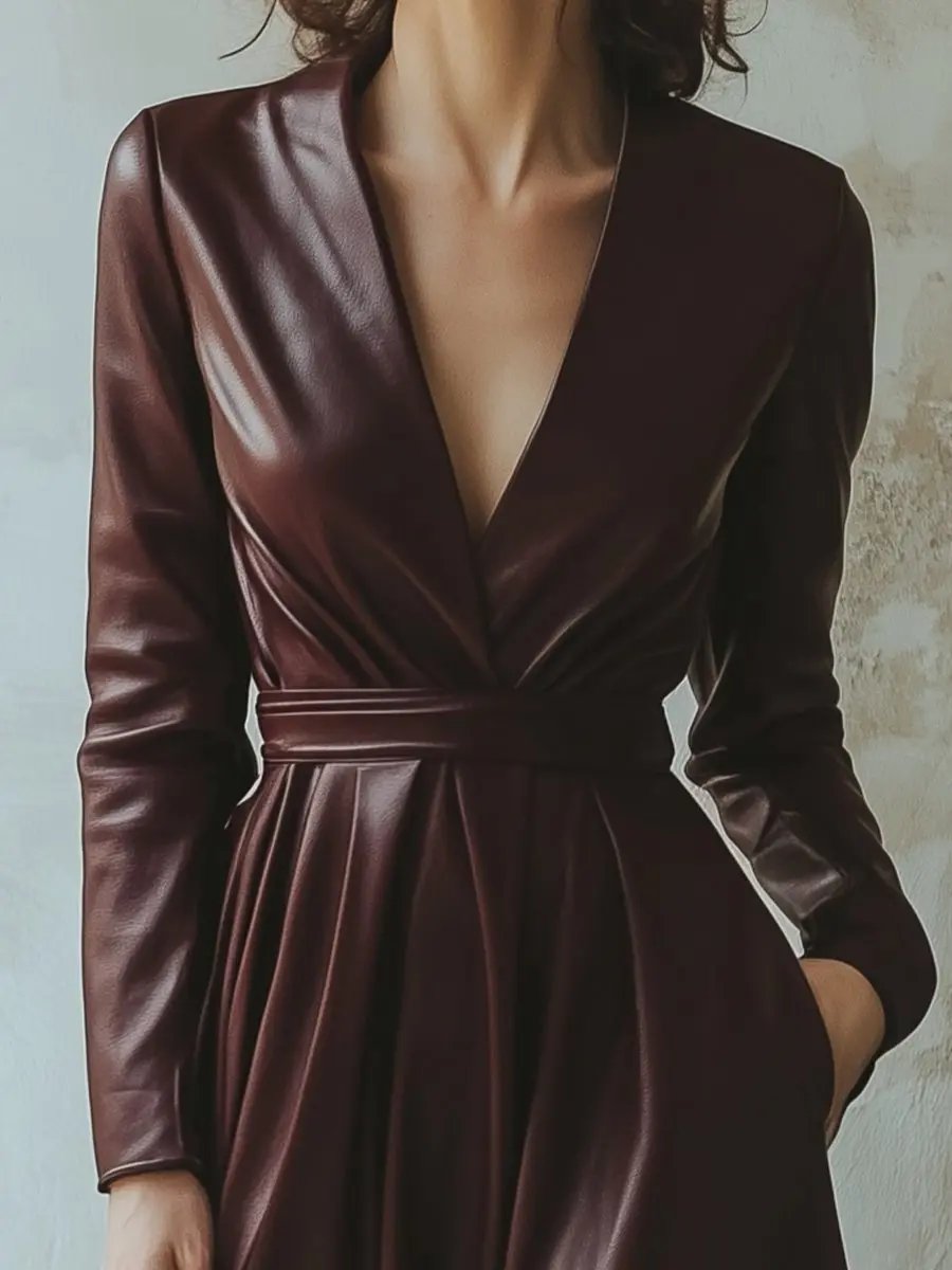Chic Burgundy Leather Dress MollyBoo