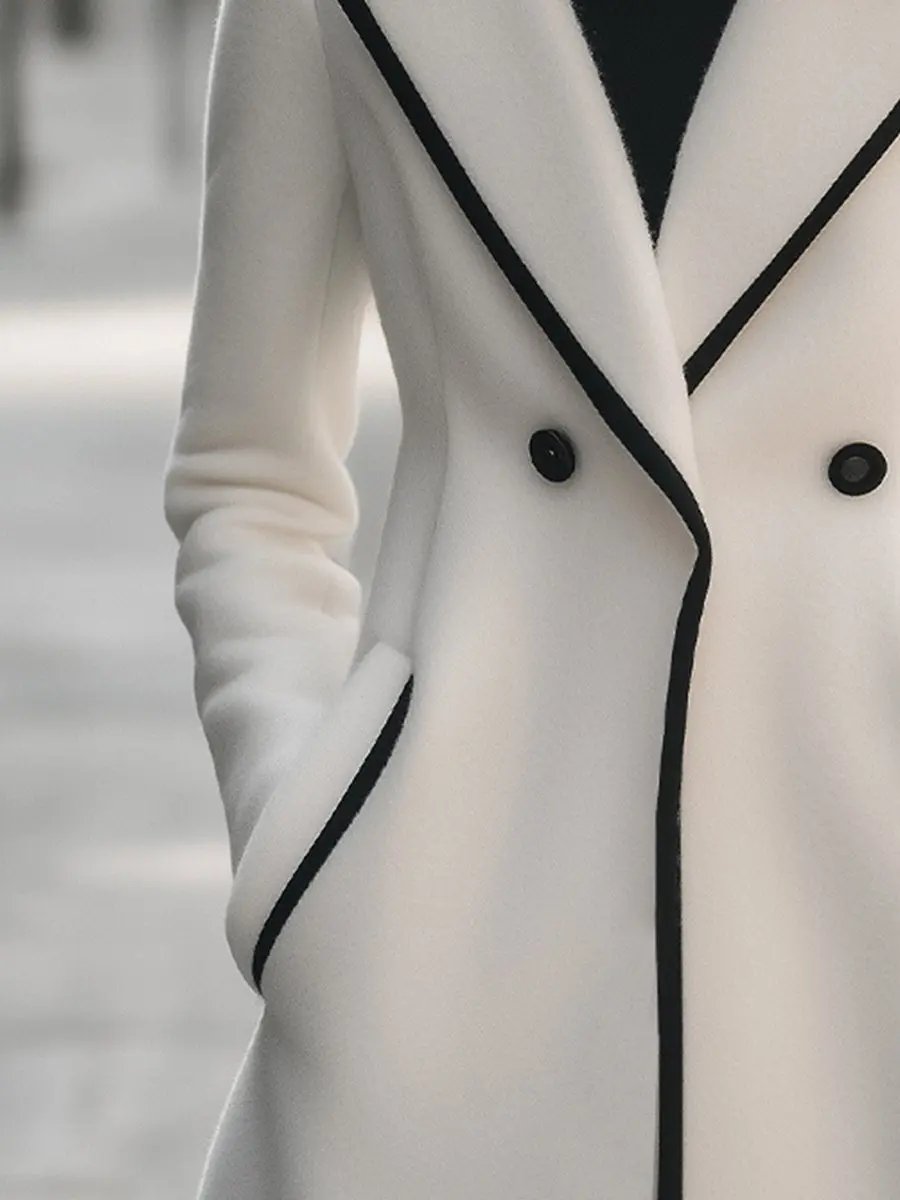 Chic Double-Breasted White Coat with Black Trim MollyBoo