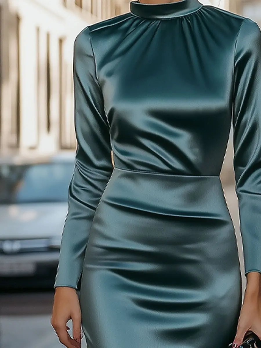 Chic Satin Long Dress with High Neckline MollyBoo