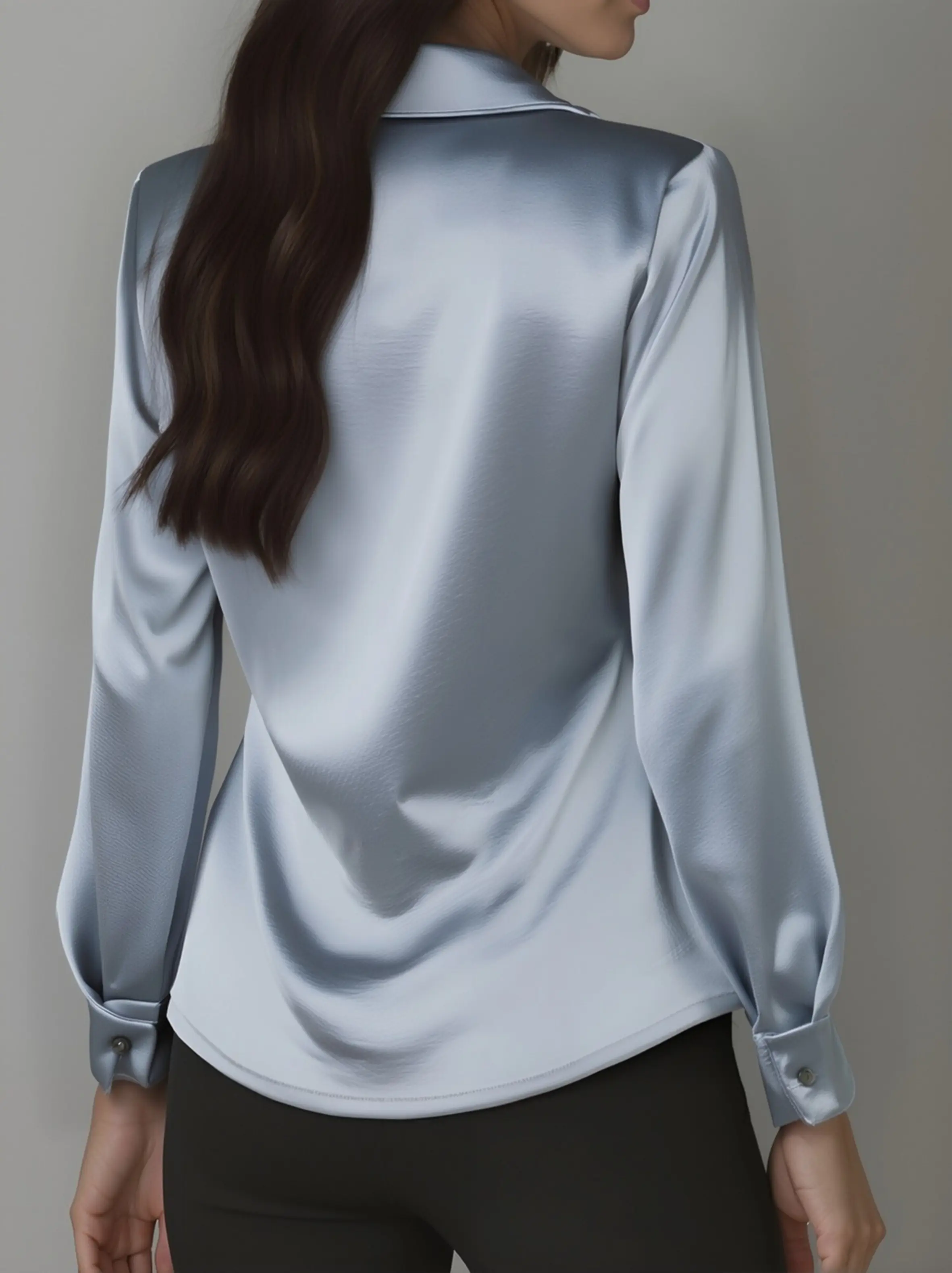 Elegant White Satin Blouse with Draped Neckline MollyBoo