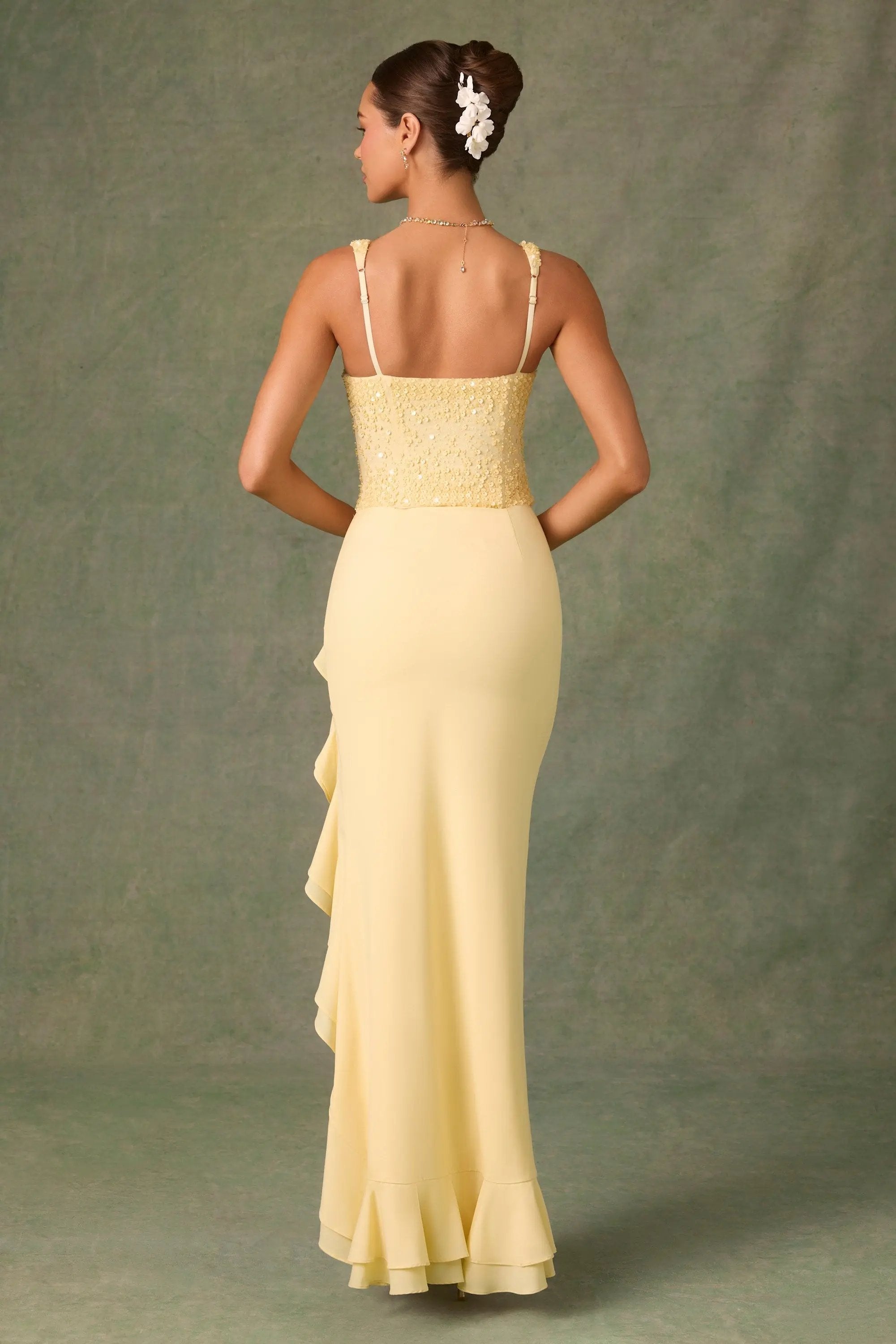 Robina Maxi Dress – Yellow & Embellished MollyBoo