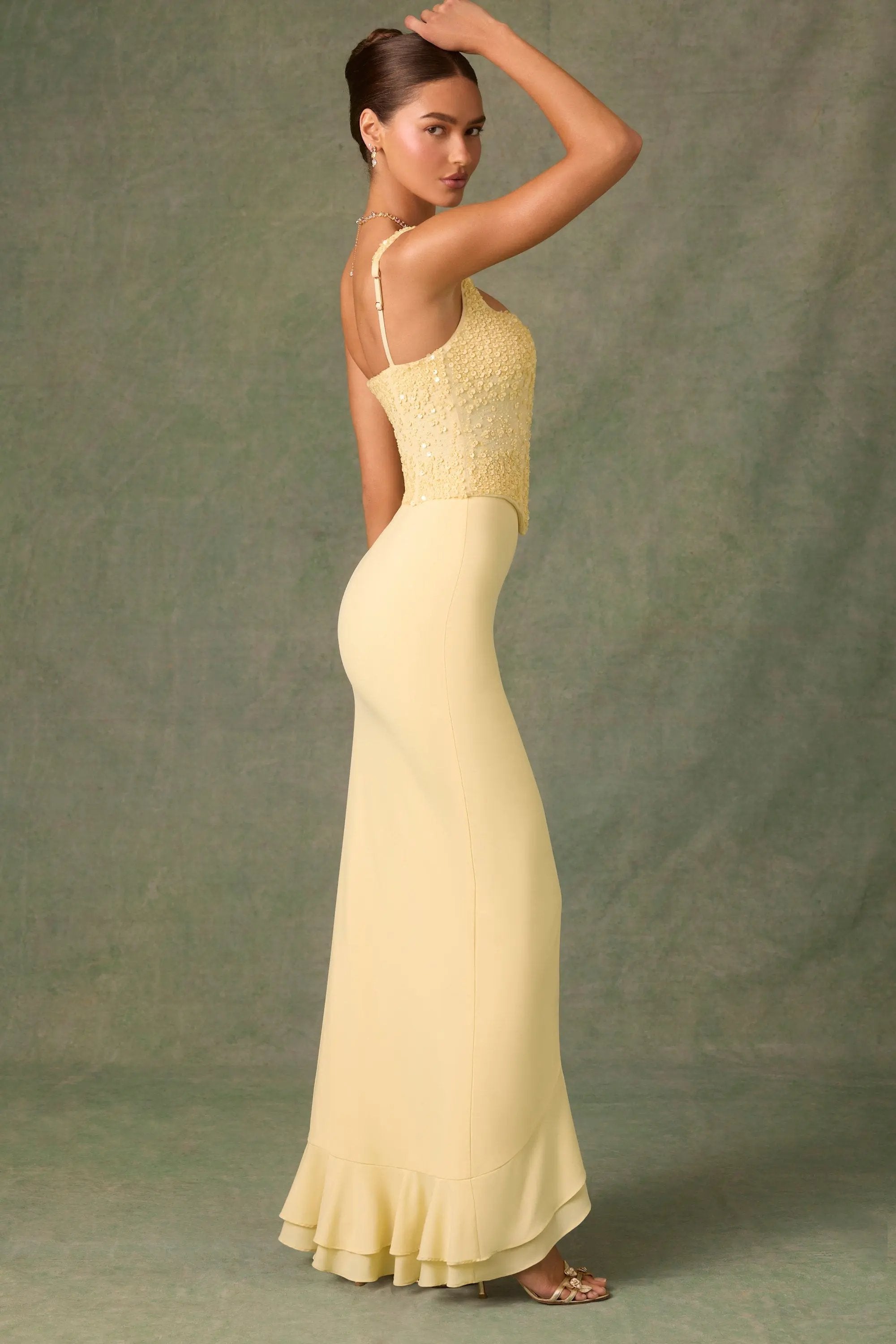 Robina Maxi Dress – Yellow & Embellished MollyBoo