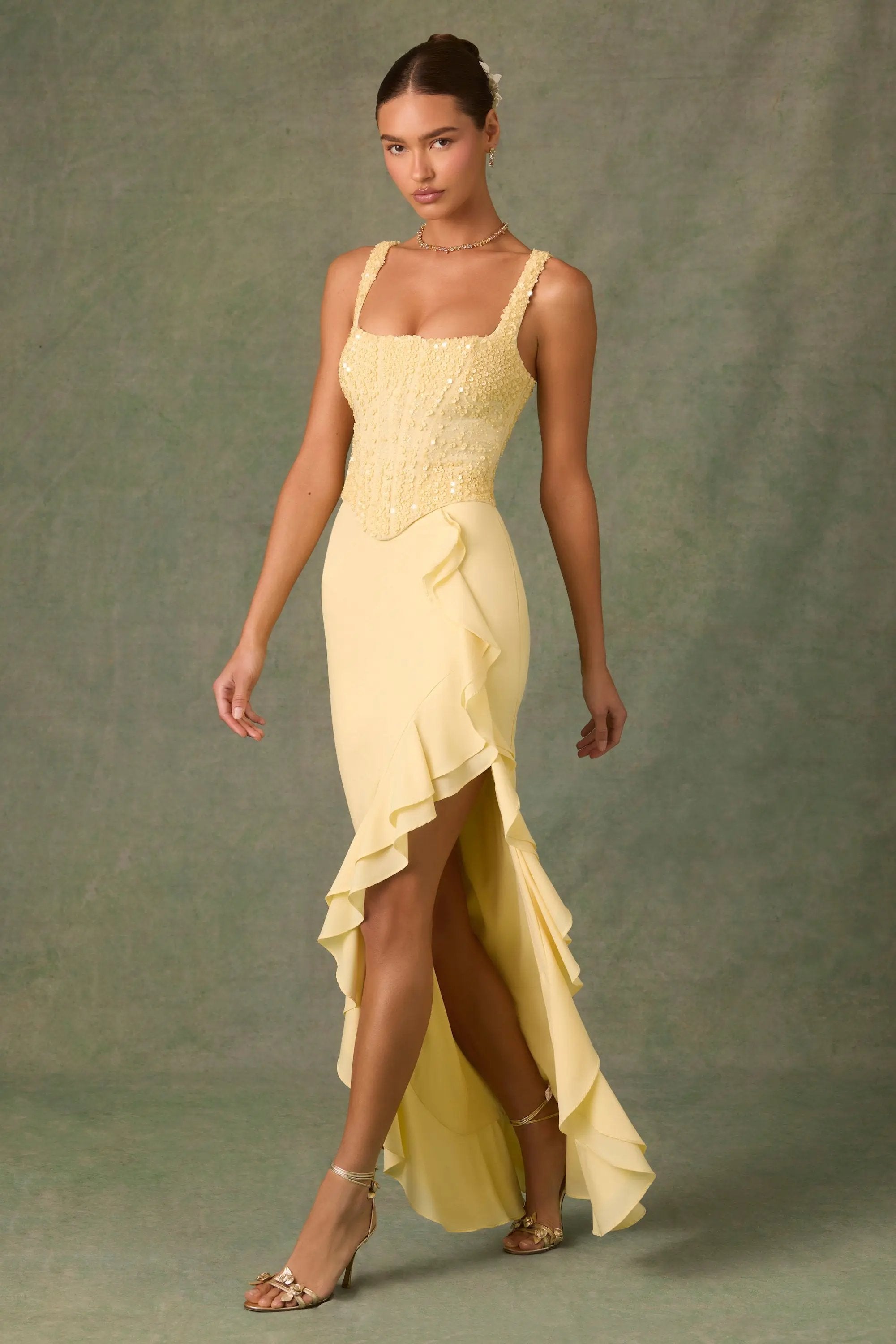Robina Maxi Dress – Yellow & Embellished MollyBoo