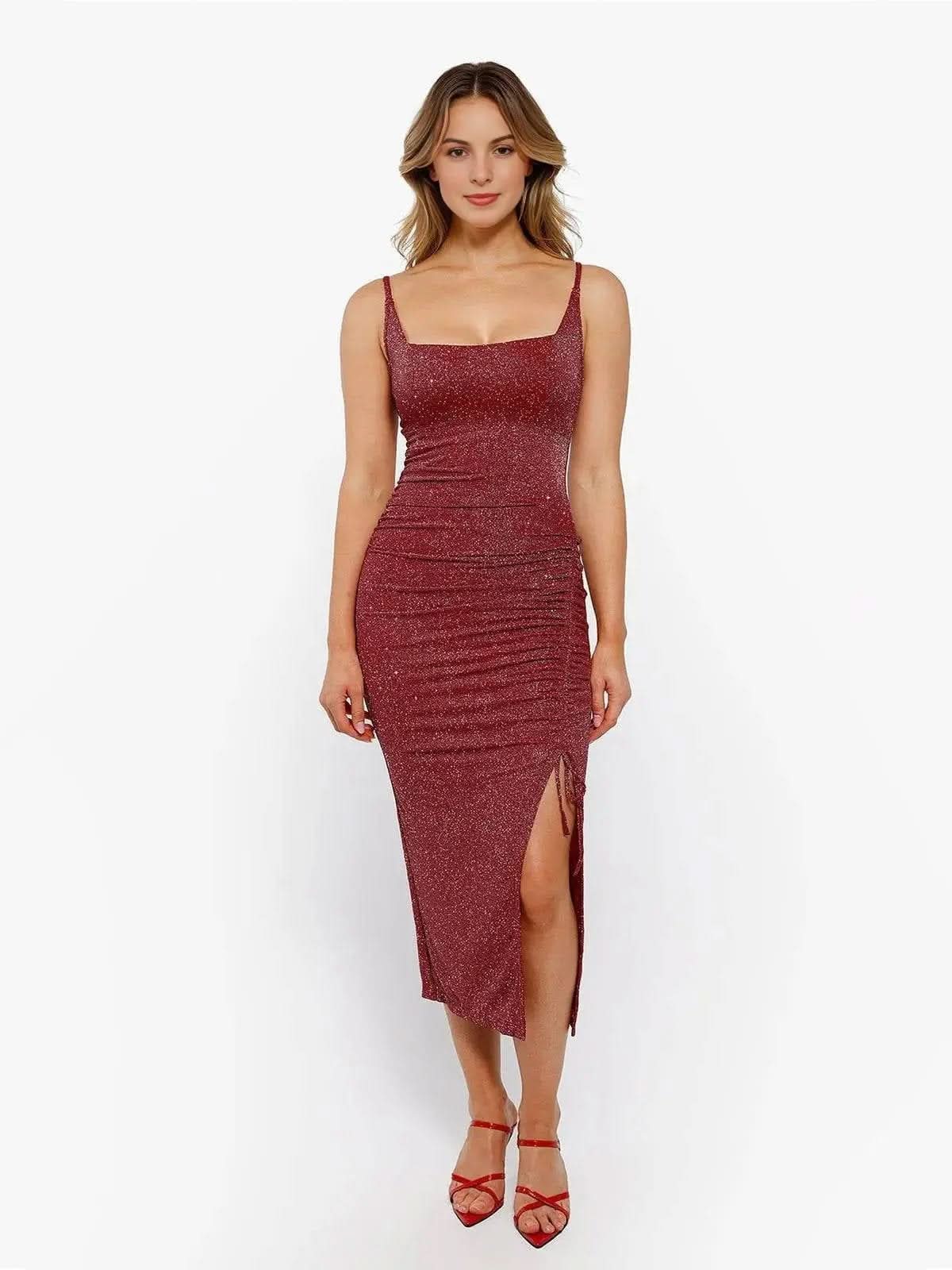 Shapewear Metallic Knit Bodycon Sculpting Midi Slip Dress A minha loja