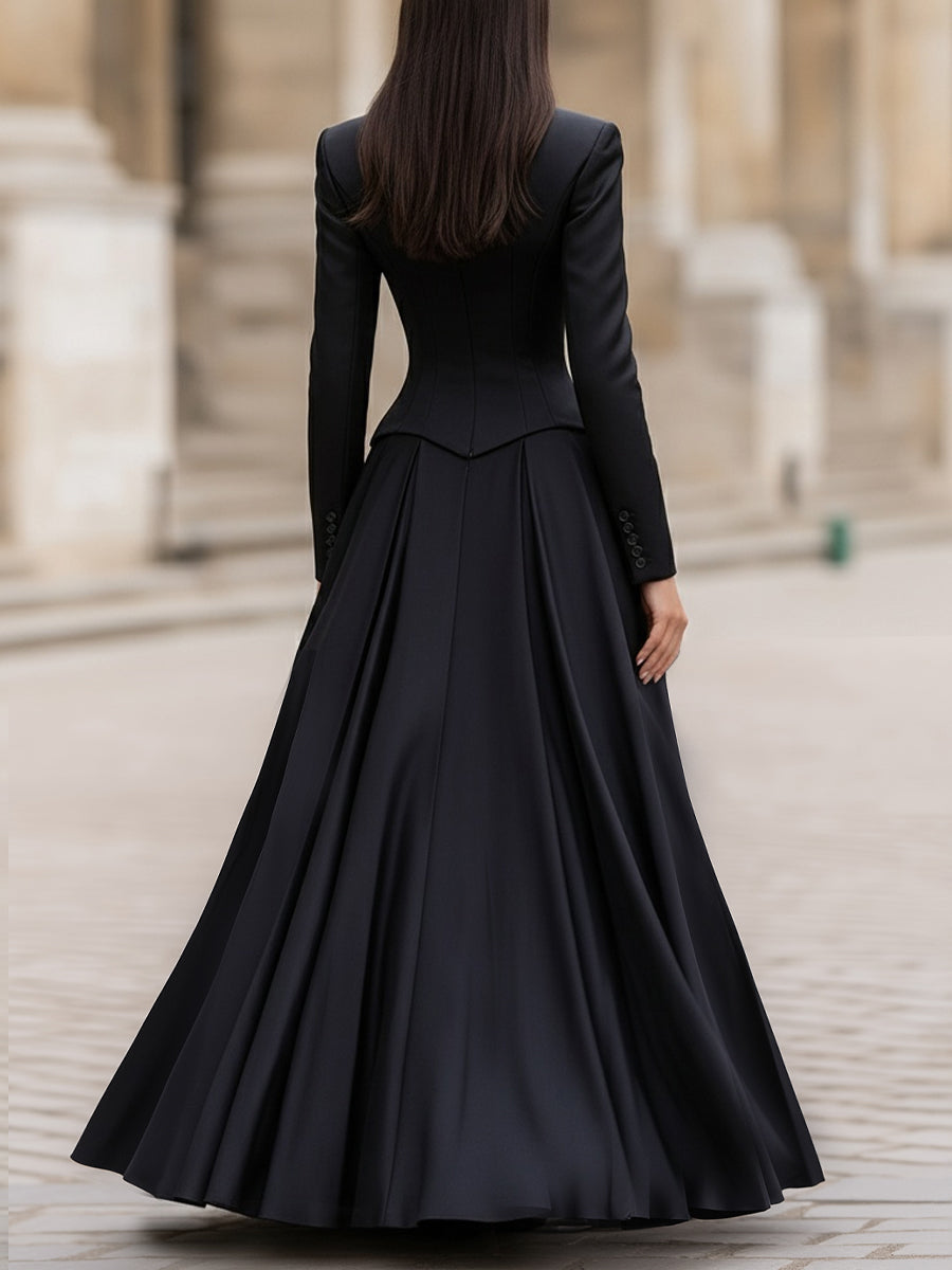 Elegant Tailored Waist Long-Sleeve Maxi Dress MollyBoo