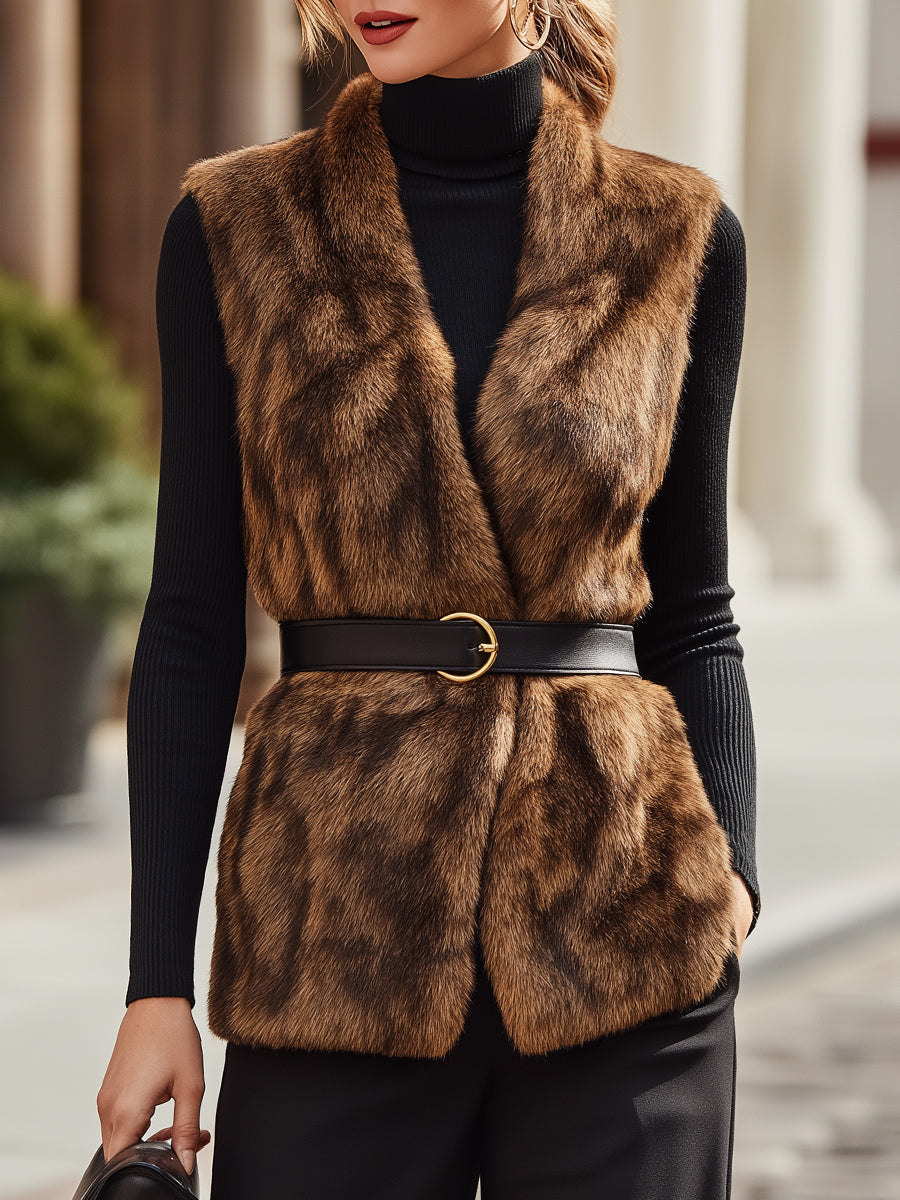 Faux Fur Sleeveless Vest With Belt MollyBoo