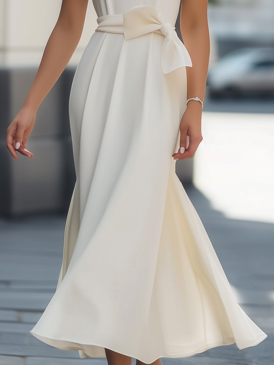 Graceful Chiffon Bow-Tie Midi Dress MollyBoo