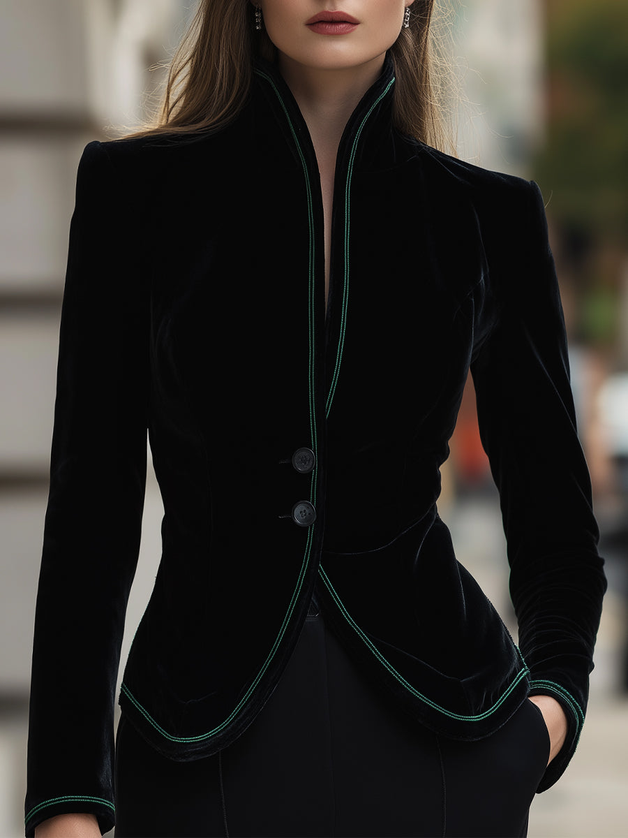 Velvet Tailored Blazer With Contrast Trim MollyBoo