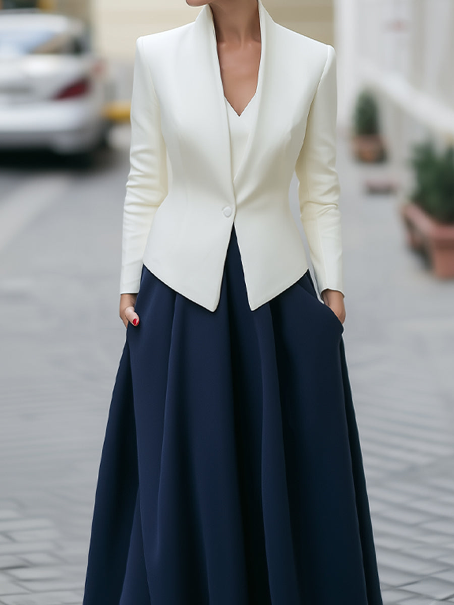 Ivory Blazer With Navy Maxi Skirt Set MollyBoo