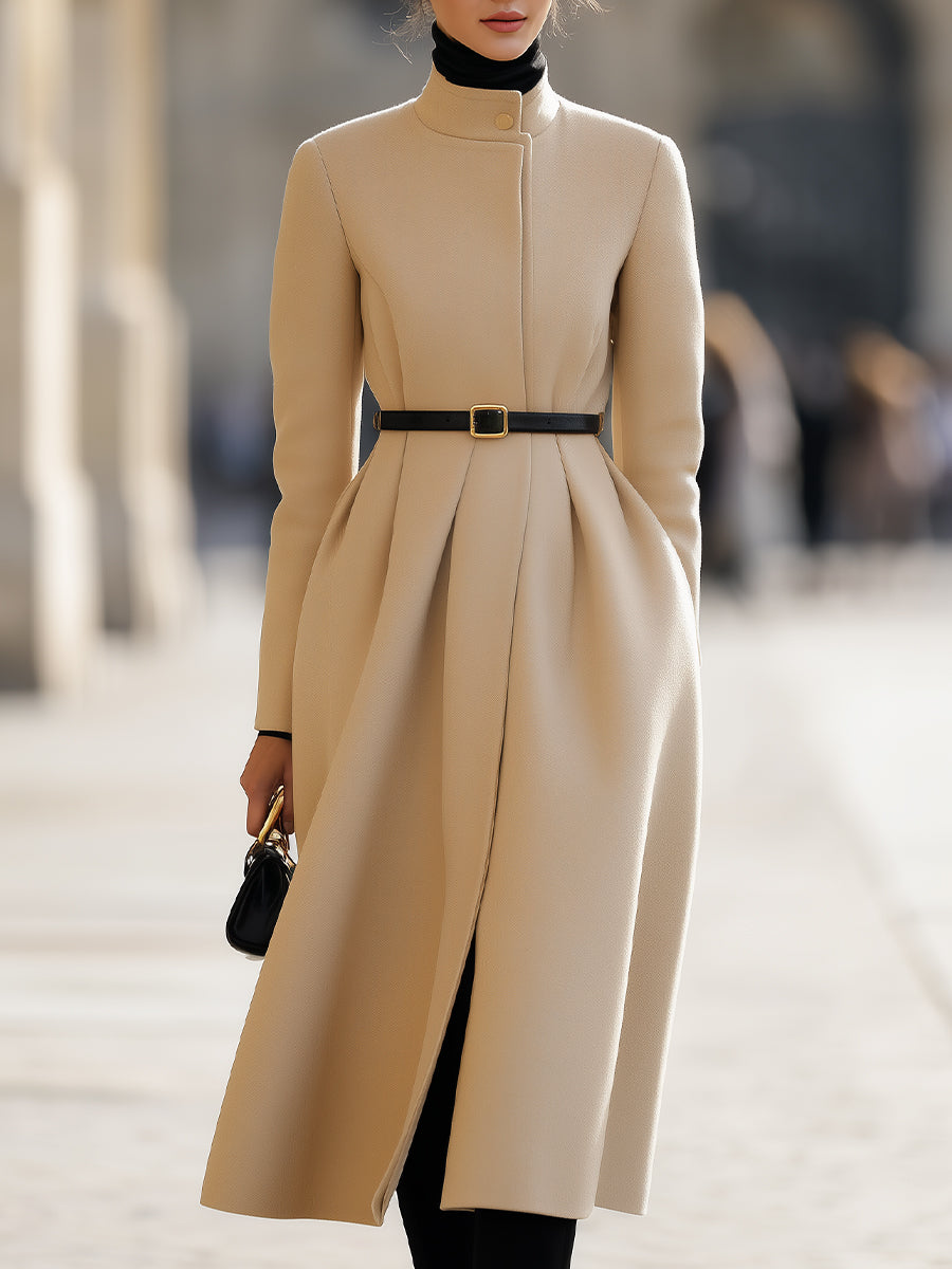 Elegant Beige Belted Midi Coat MollyBoo